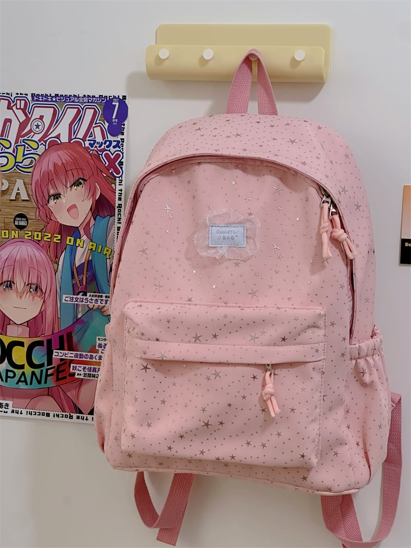 Girls Star Foil Print Backpack with Zip Pocket