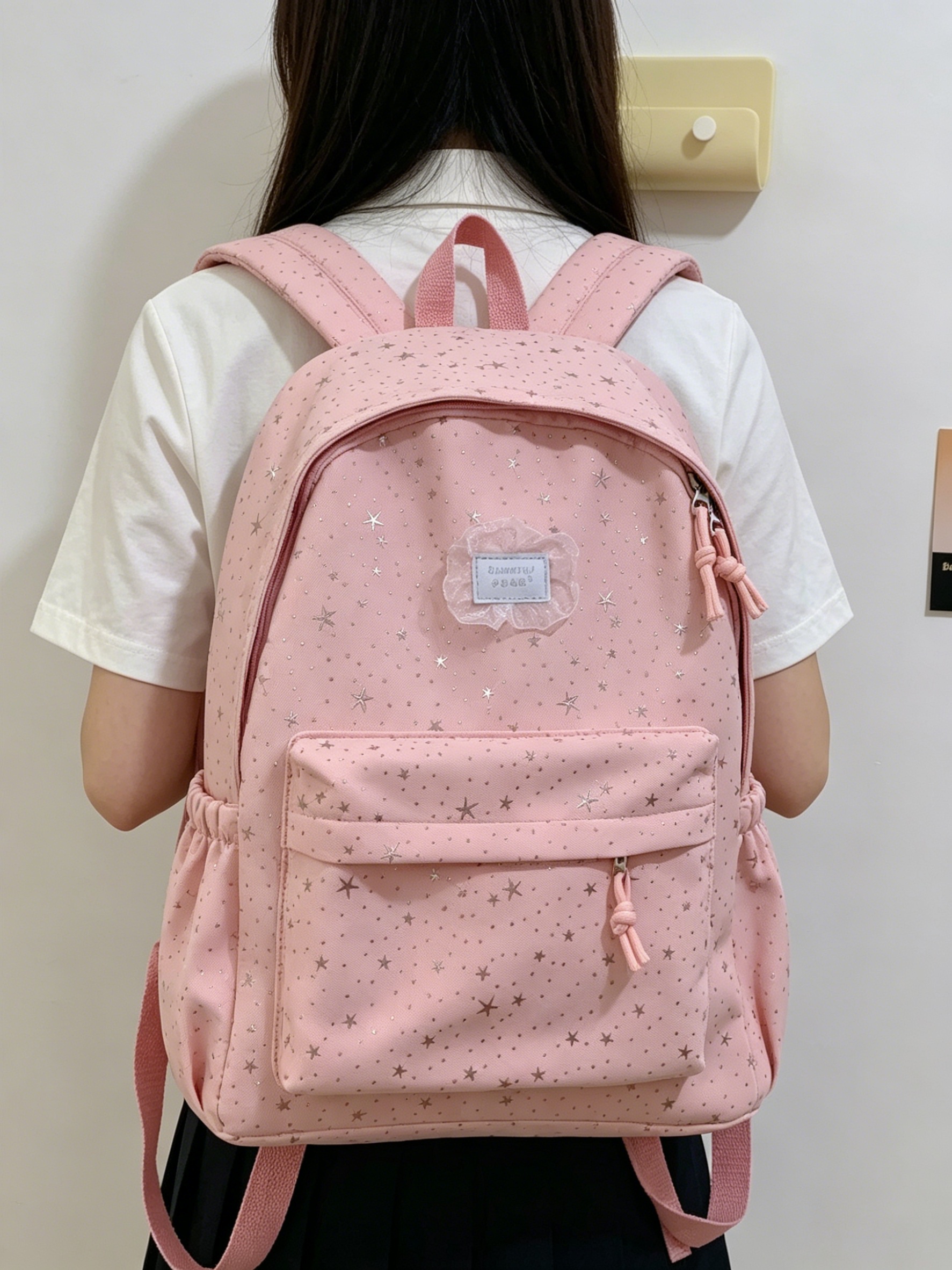 Girls Star Foil Print Backpack with Zip Pocket