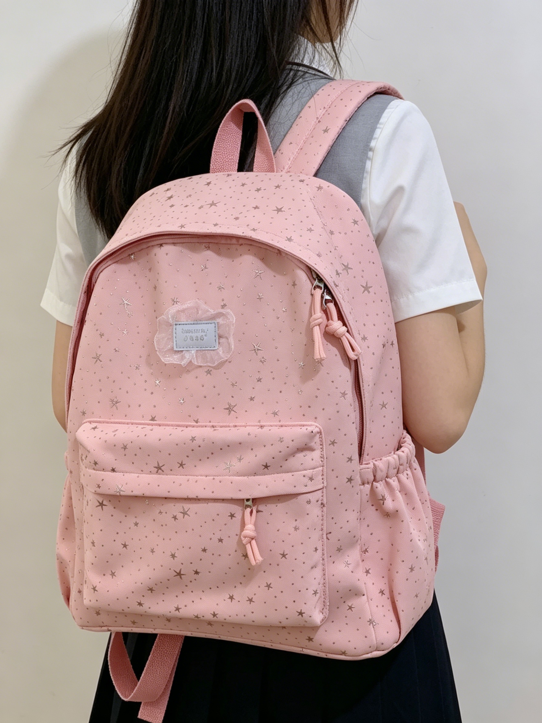 Girls Star Foil Print Backpack with Zip Pocket