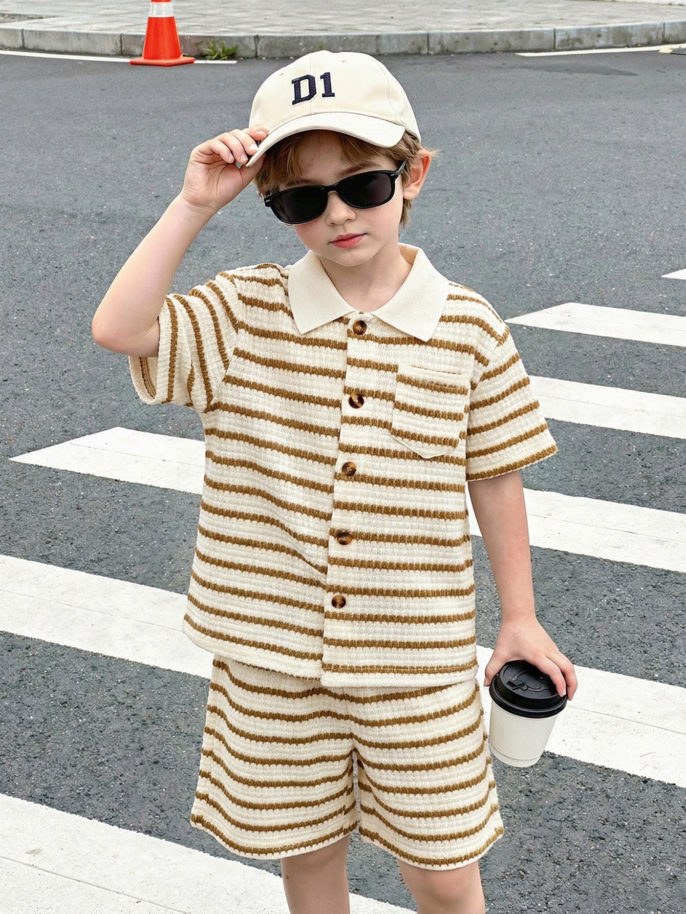 Striped Knitted Shirt and Shorts Set
