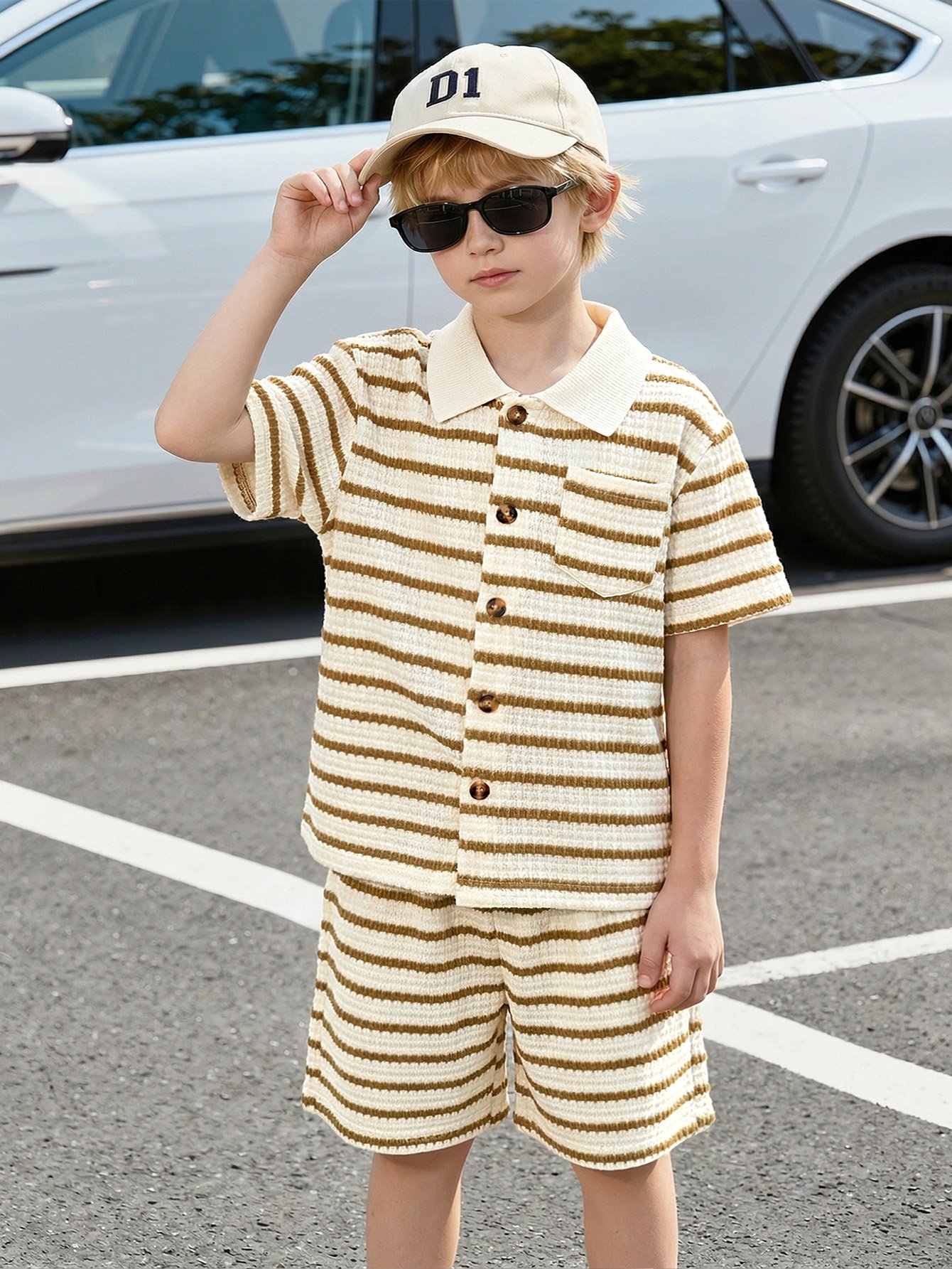 Striped Knitted Shirt and Shorts Set