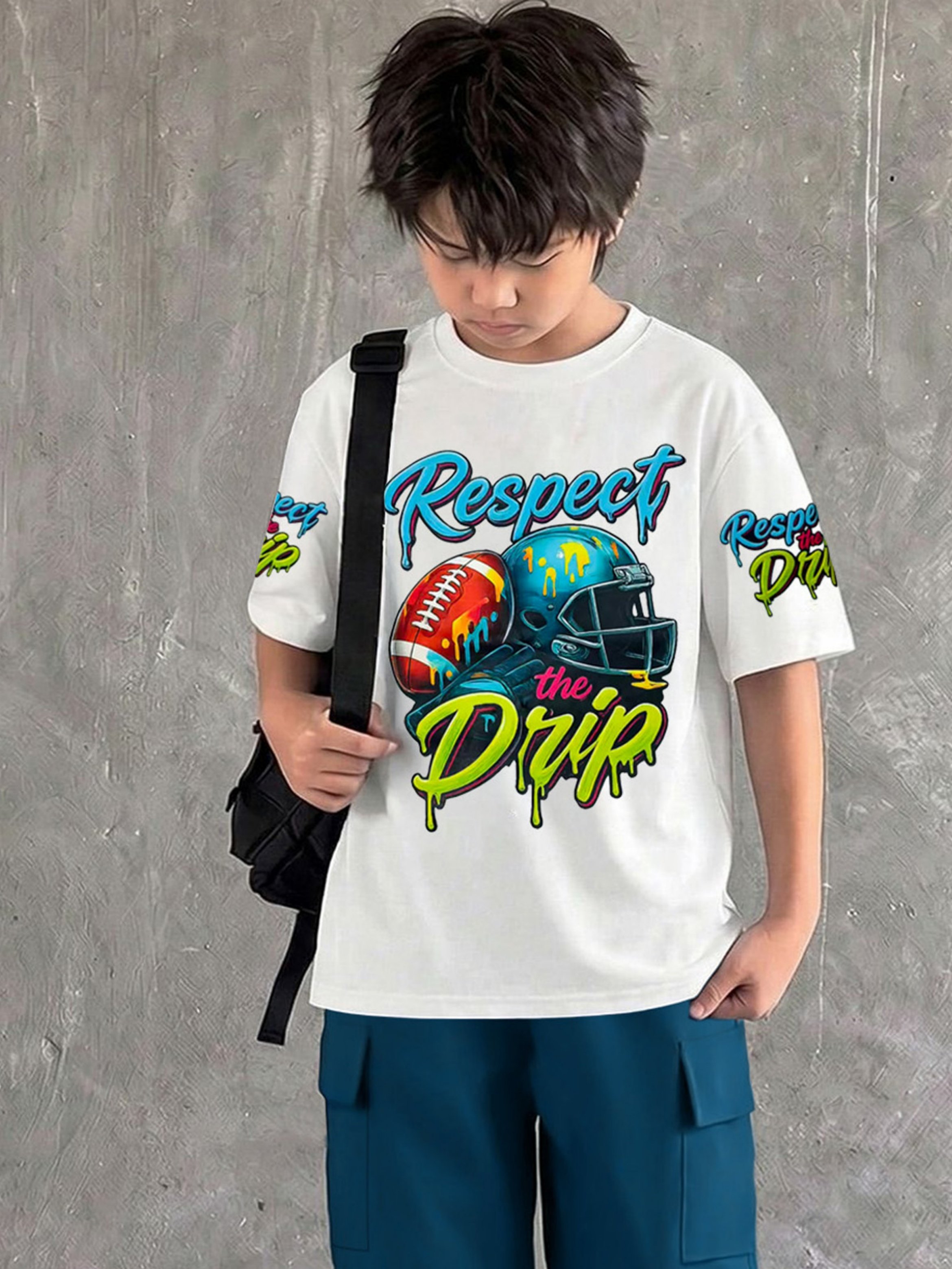 Boys Football Graphic T-Shirt and Cargo Pants Set