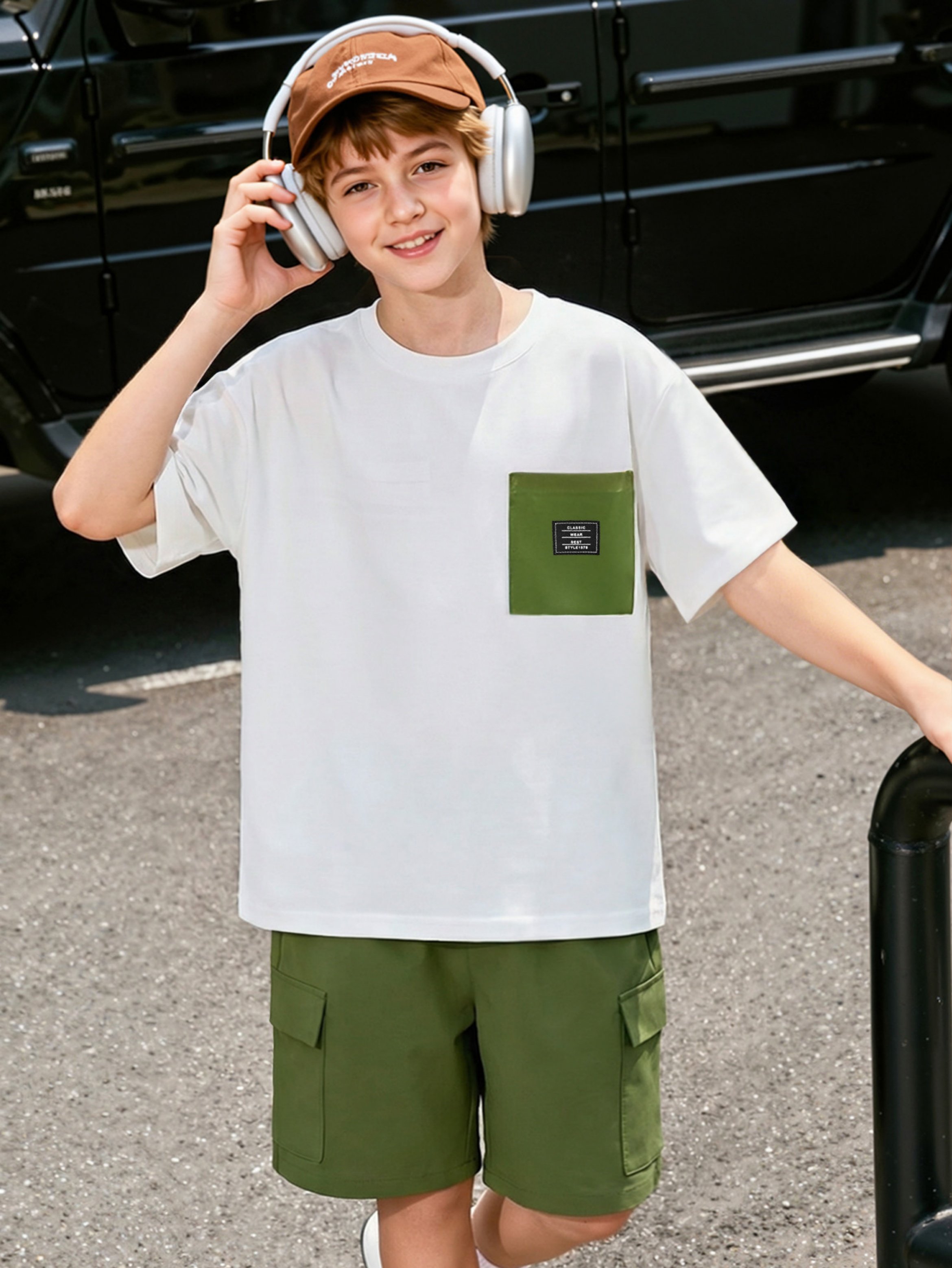 Boys Oversized T-Shirt and Cargo Shorts Set