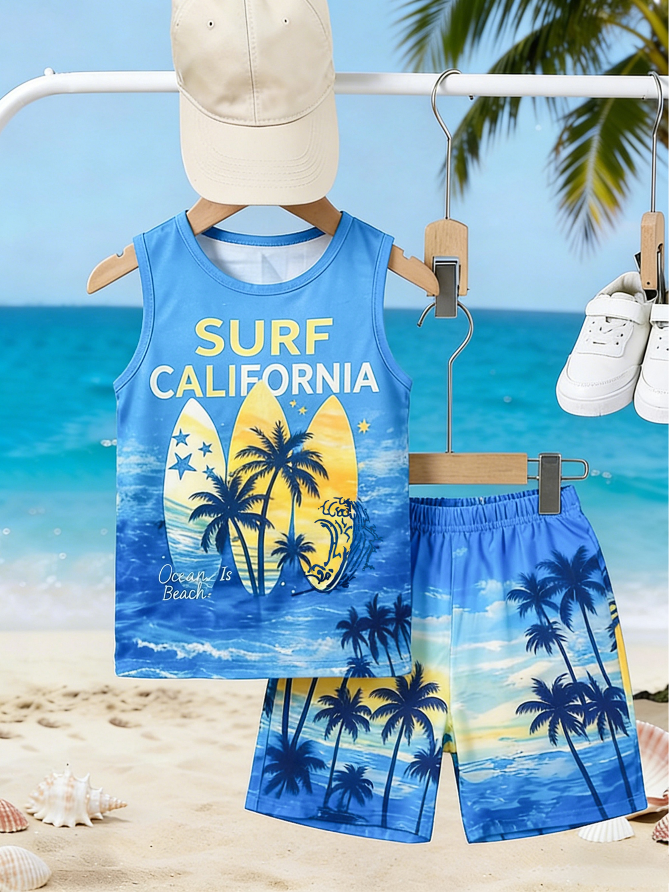 Boys Tropical Print Sleeveless Top and Shorts Set