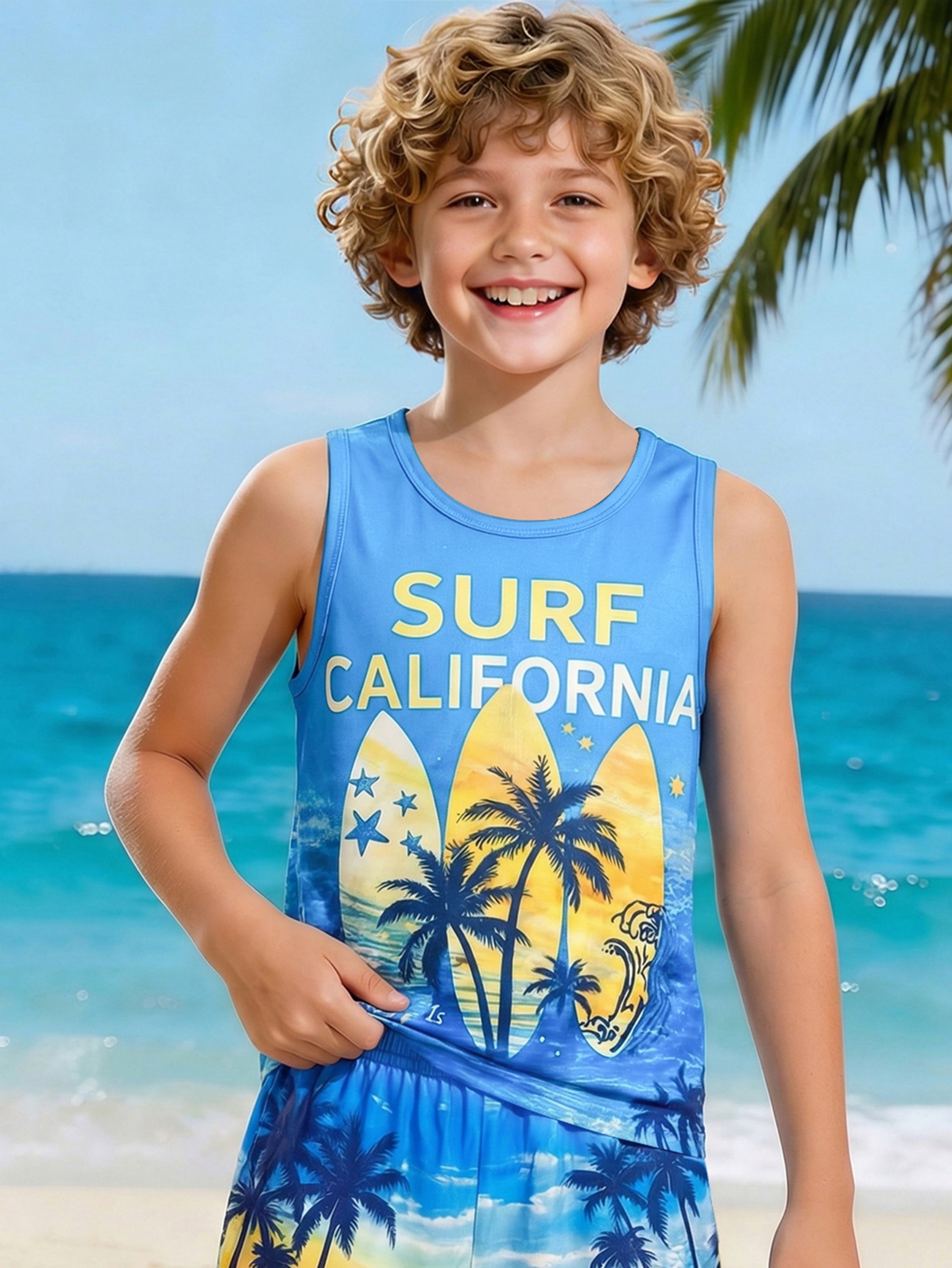 Boys Tropical Print Sleeveless Top and Shorts Set