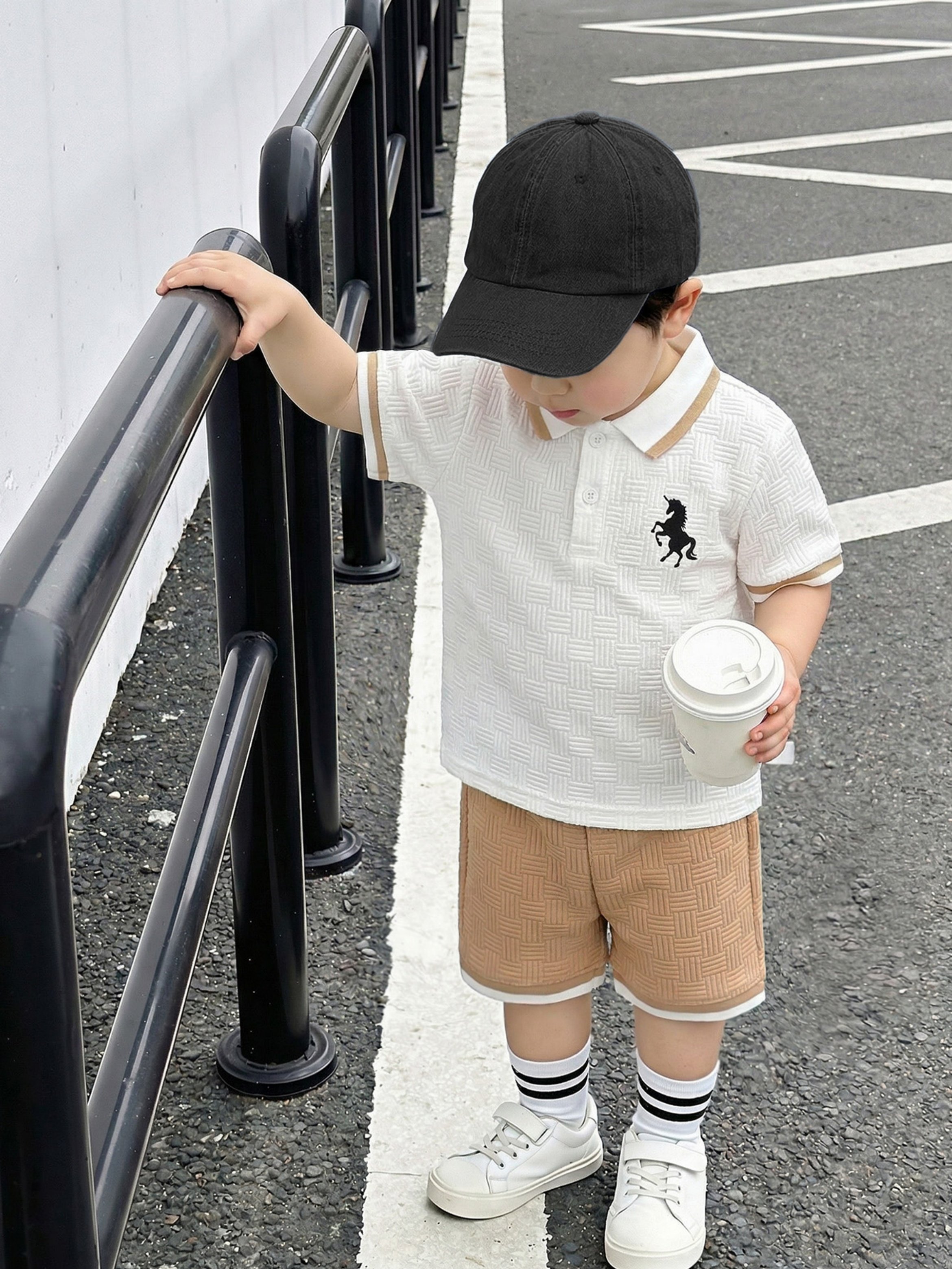 Kids Textured Polo and Shorts Set
