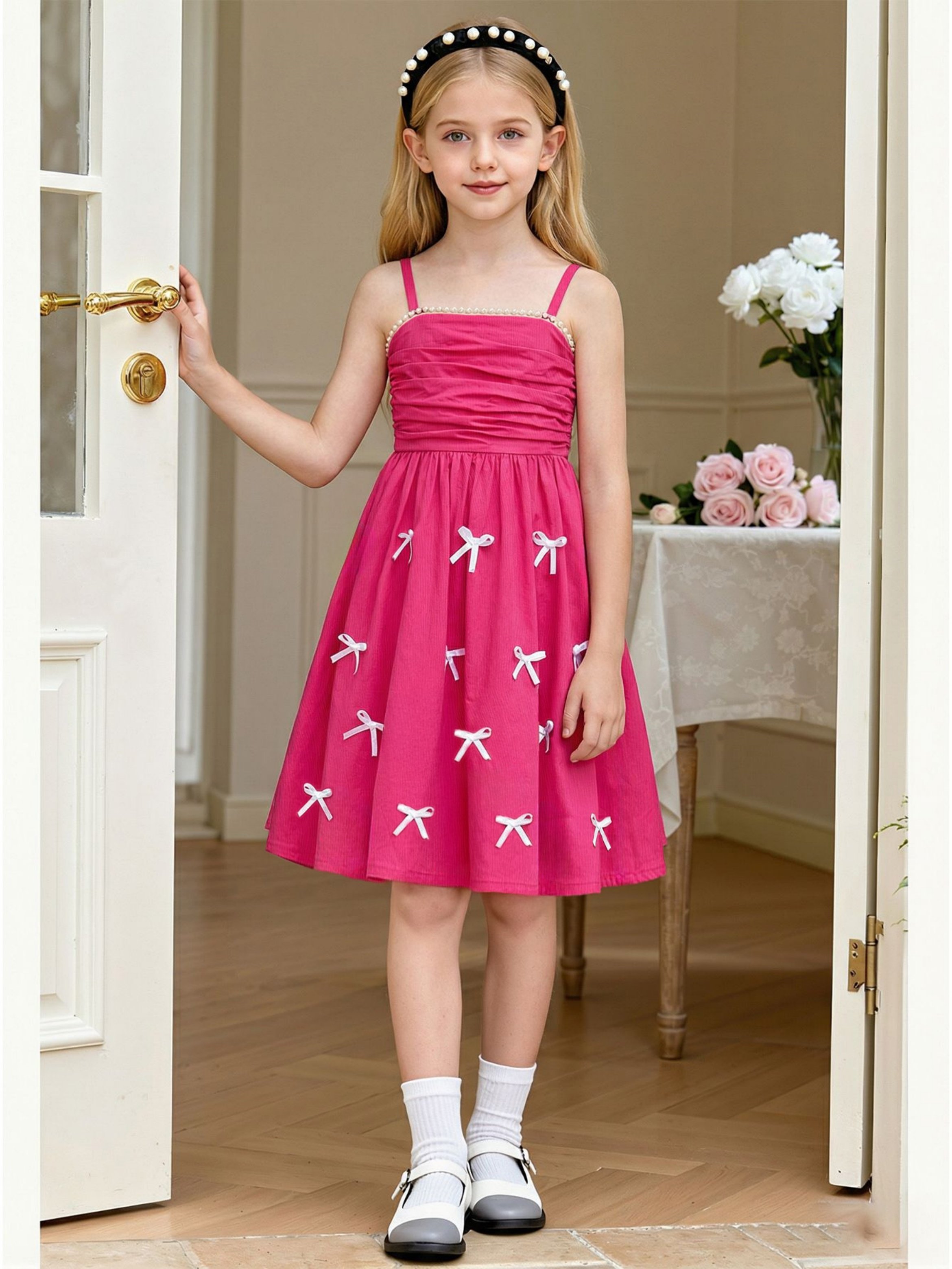 Girls Ribbon Detail Sleeveless Casual Dress