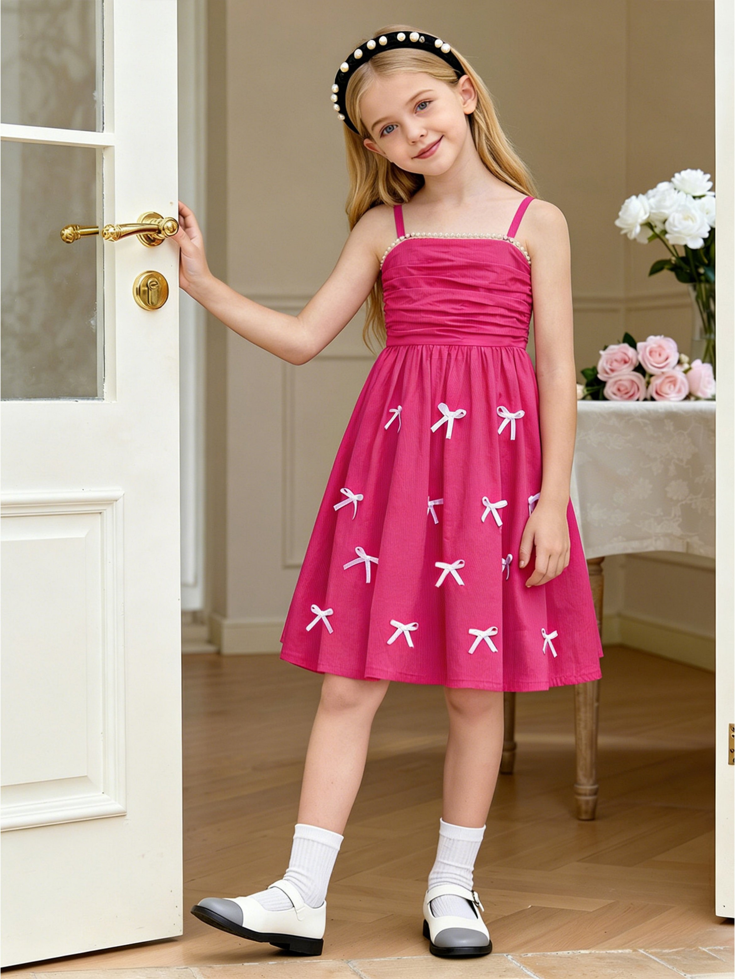 Girls Ribbon Detail Sleeveless Casual Dress