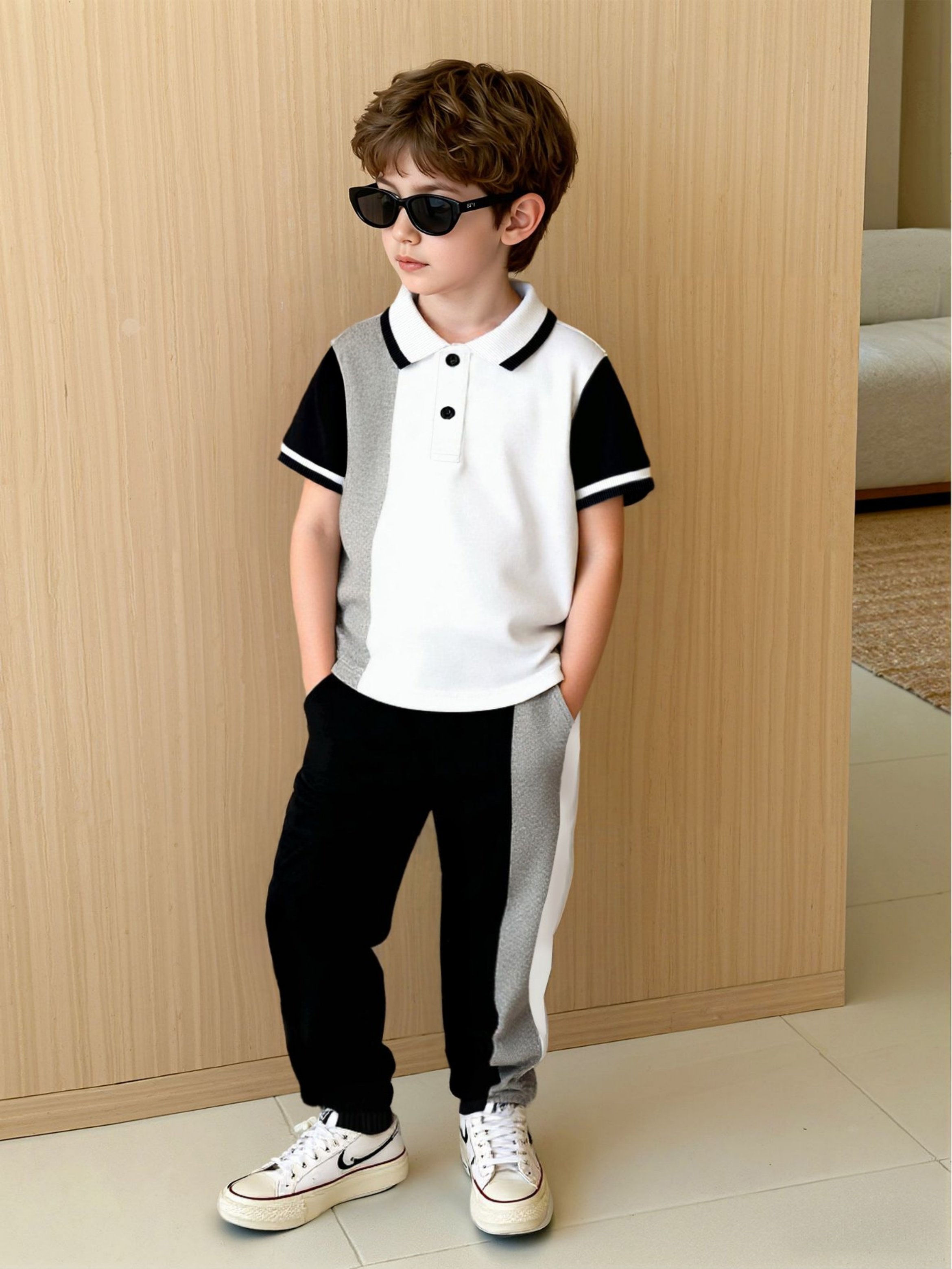 Boys Color Block Polo and Joggers Set