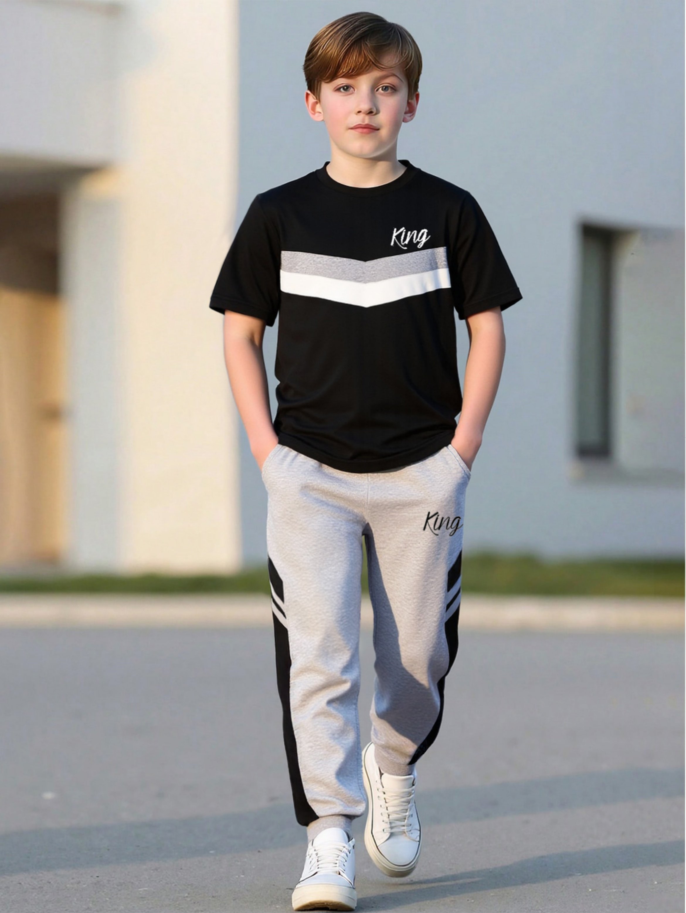 Boys King Print T-Shirt and Jogger Set