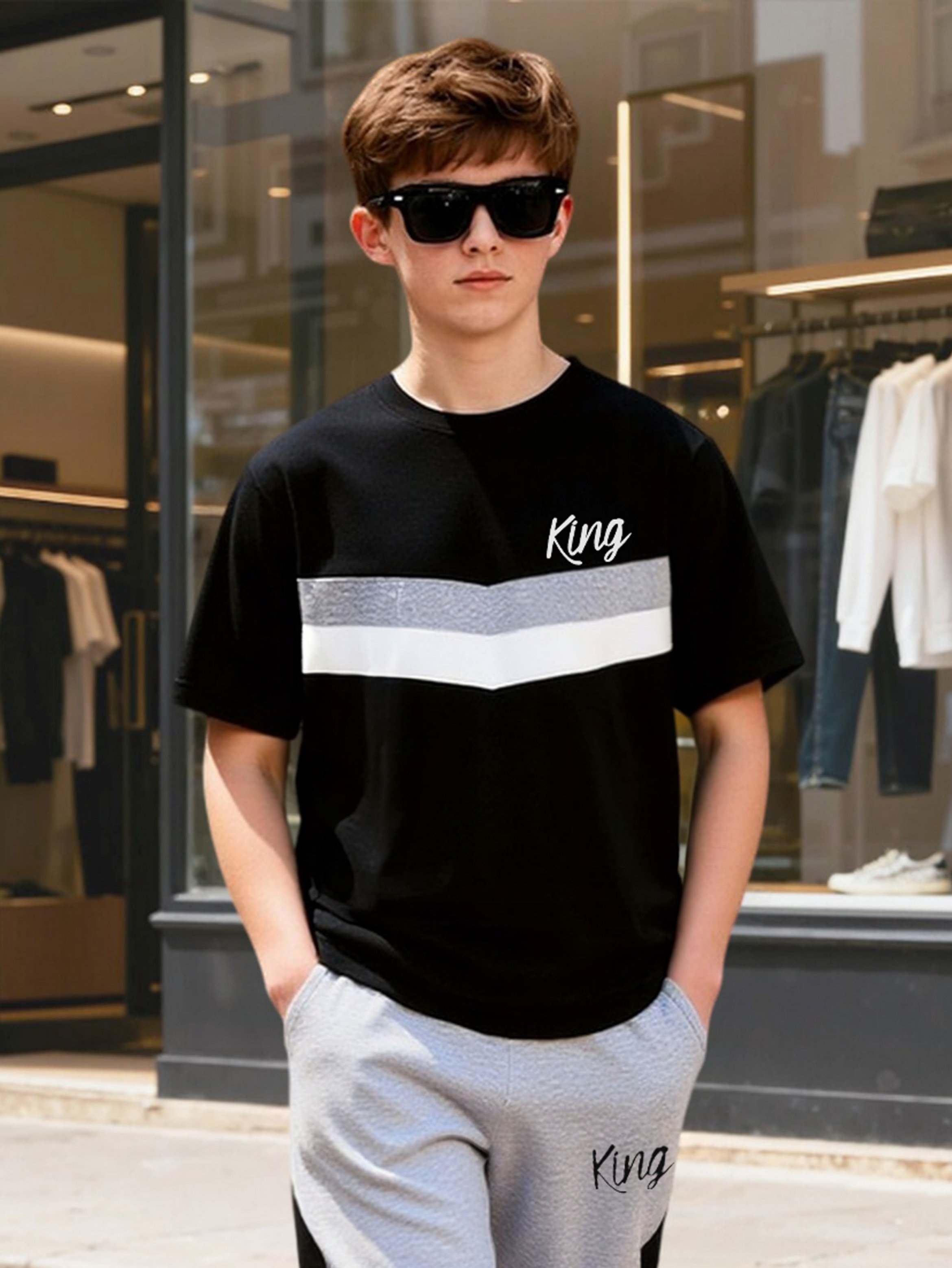 Boys King Print T-Shirt and Jogger Set