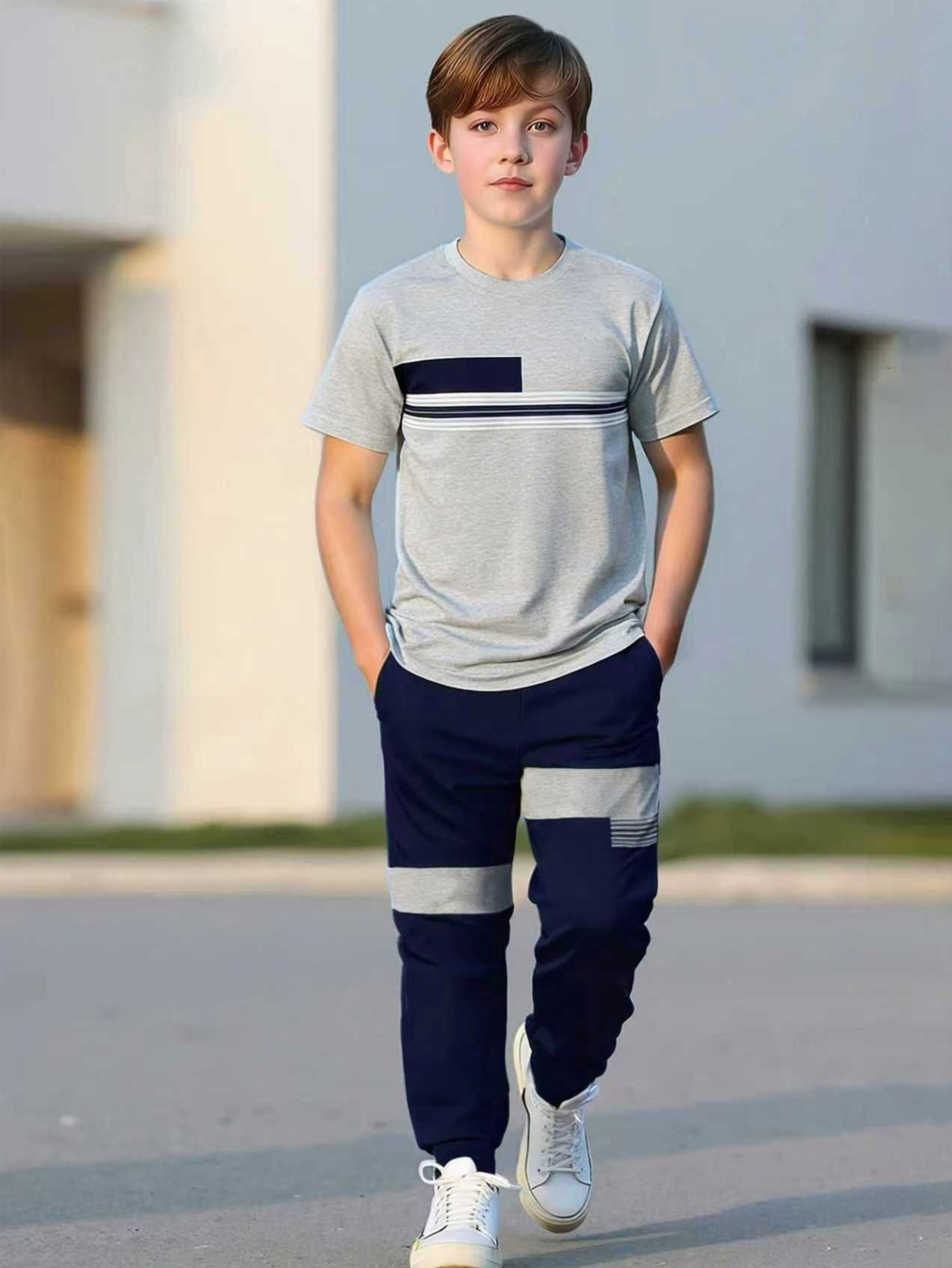 Boys Short Sleeve T-Shirt and Full Length Trousers Set