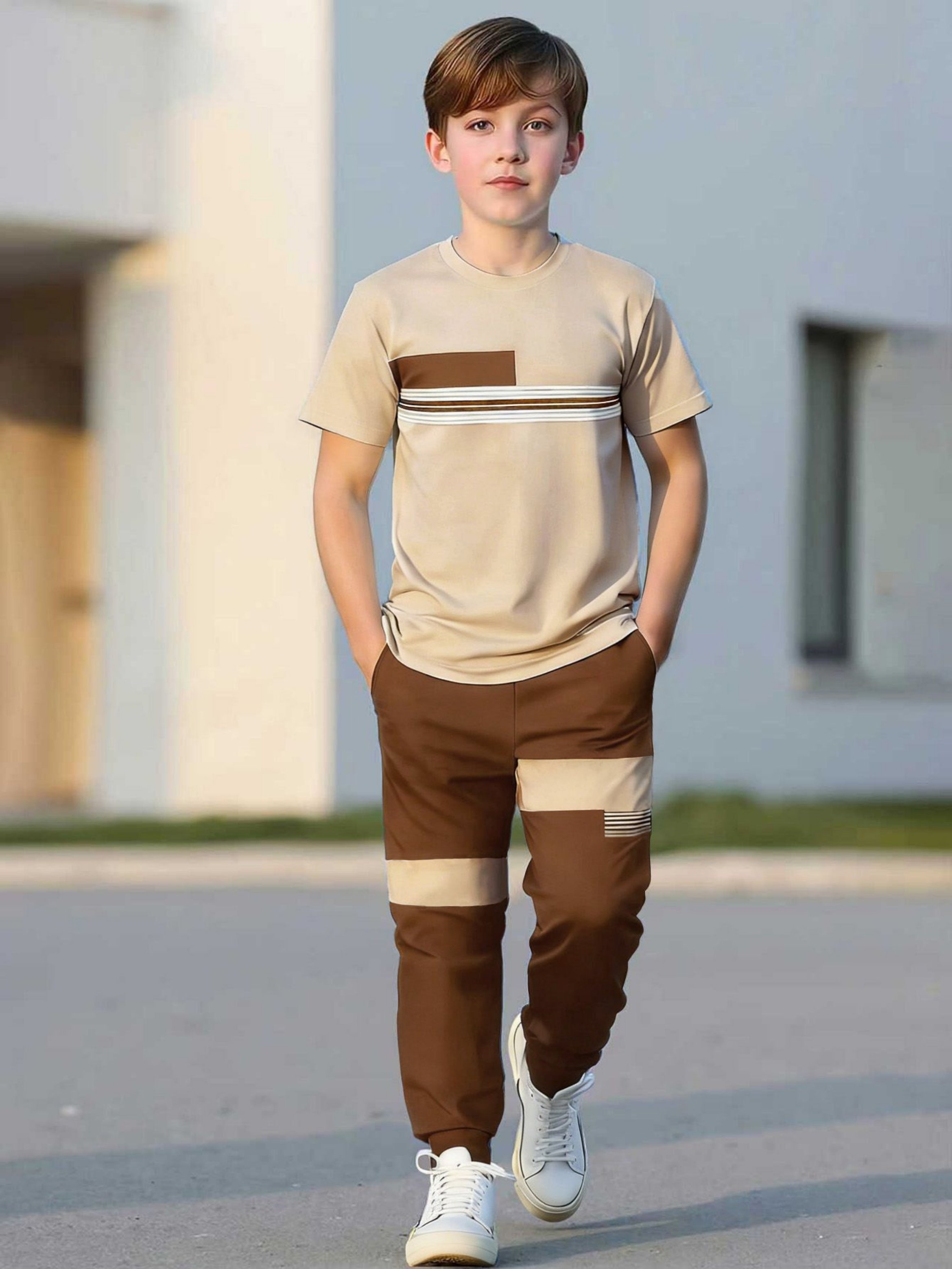 Boys Two-Tone Casual T-Shirt and Trousers Set