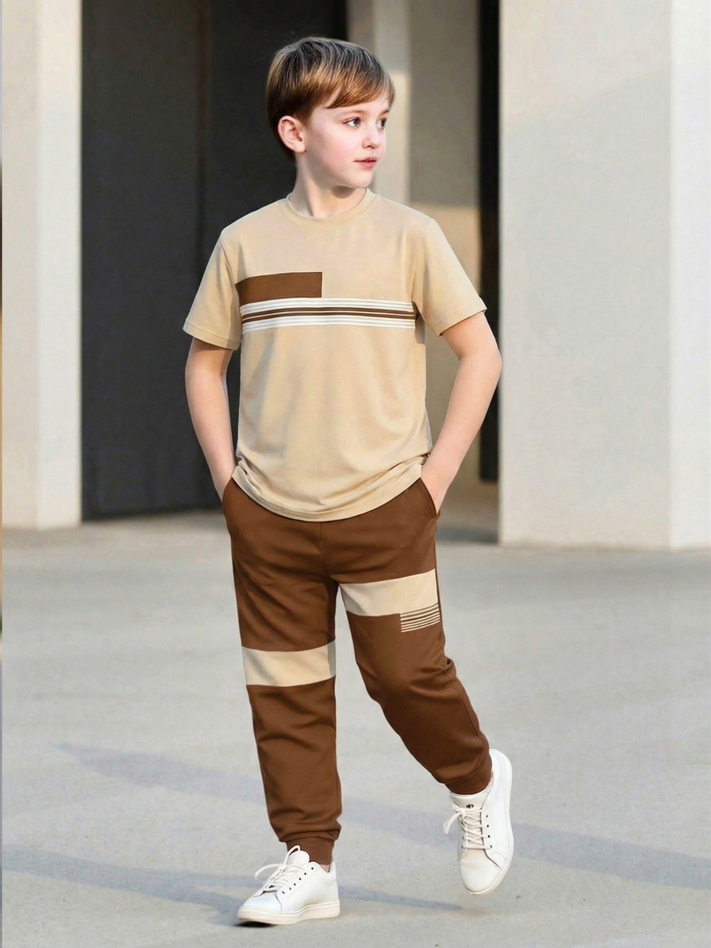 Boys Two-Tone Casual T-Shirt and Trousers Set