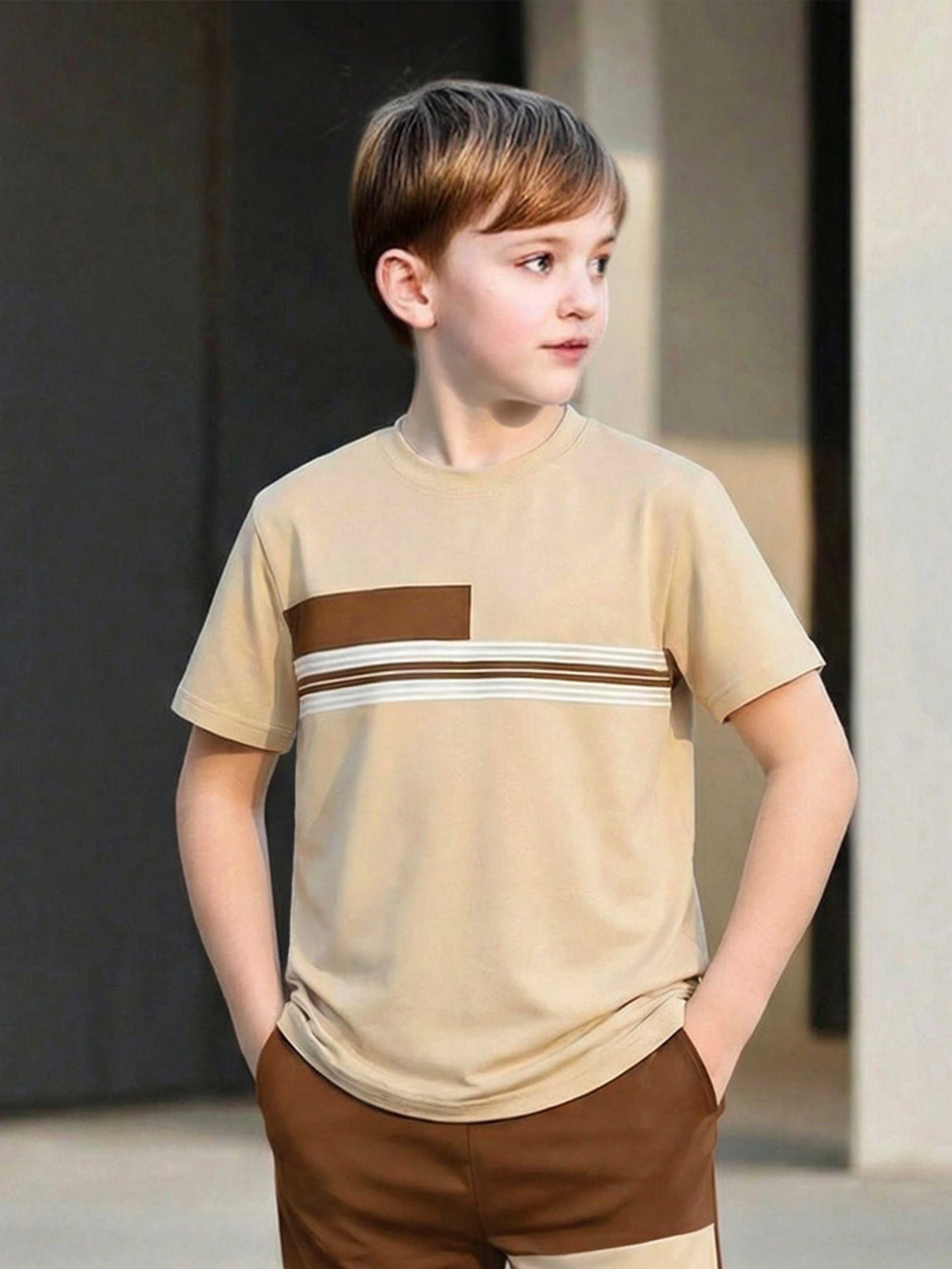 Boys Two-Tone Casual T-Shirt and Trousers Set