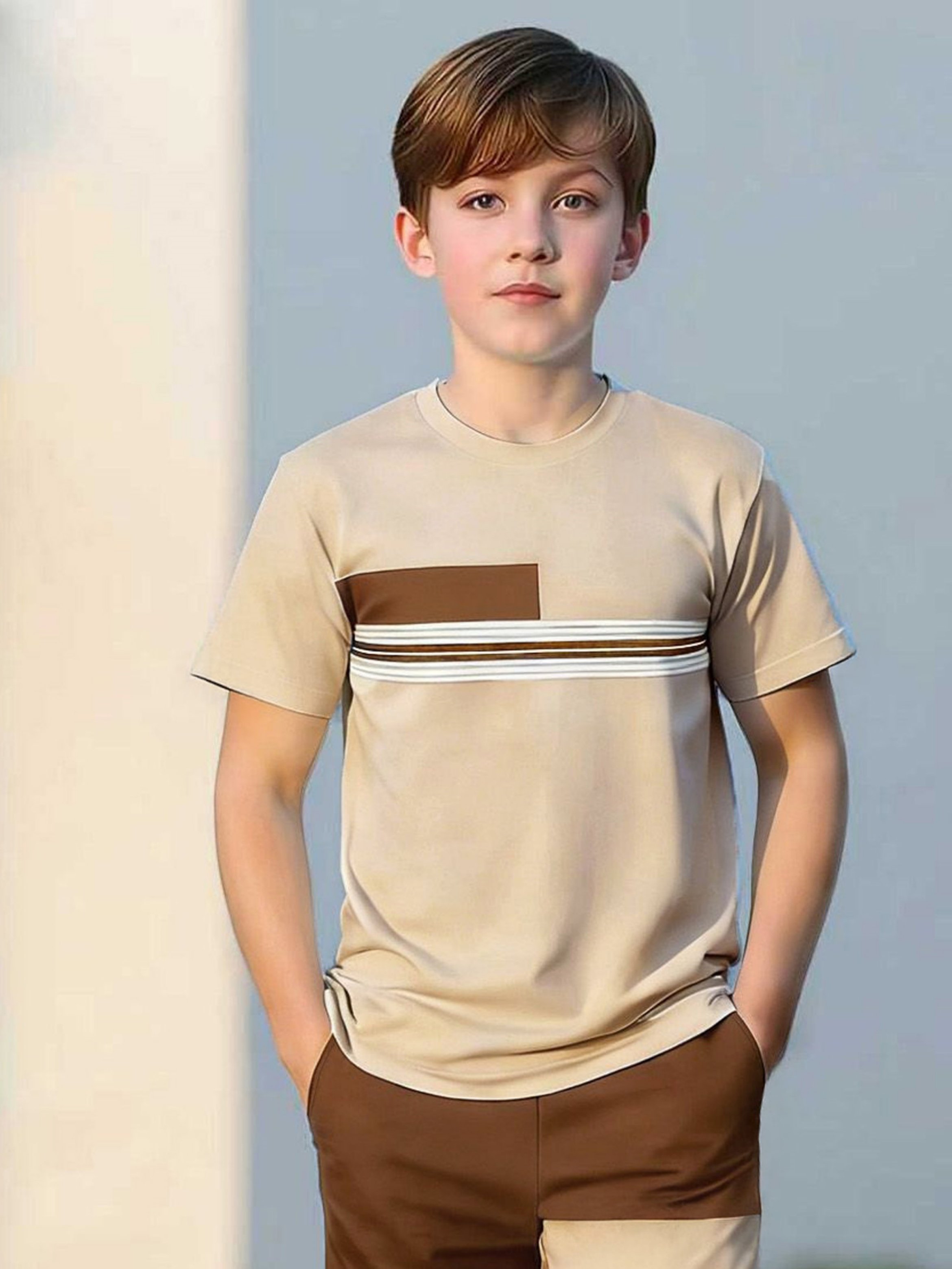 Boys Two-Tone Casual T-Shirt and Trousers Set