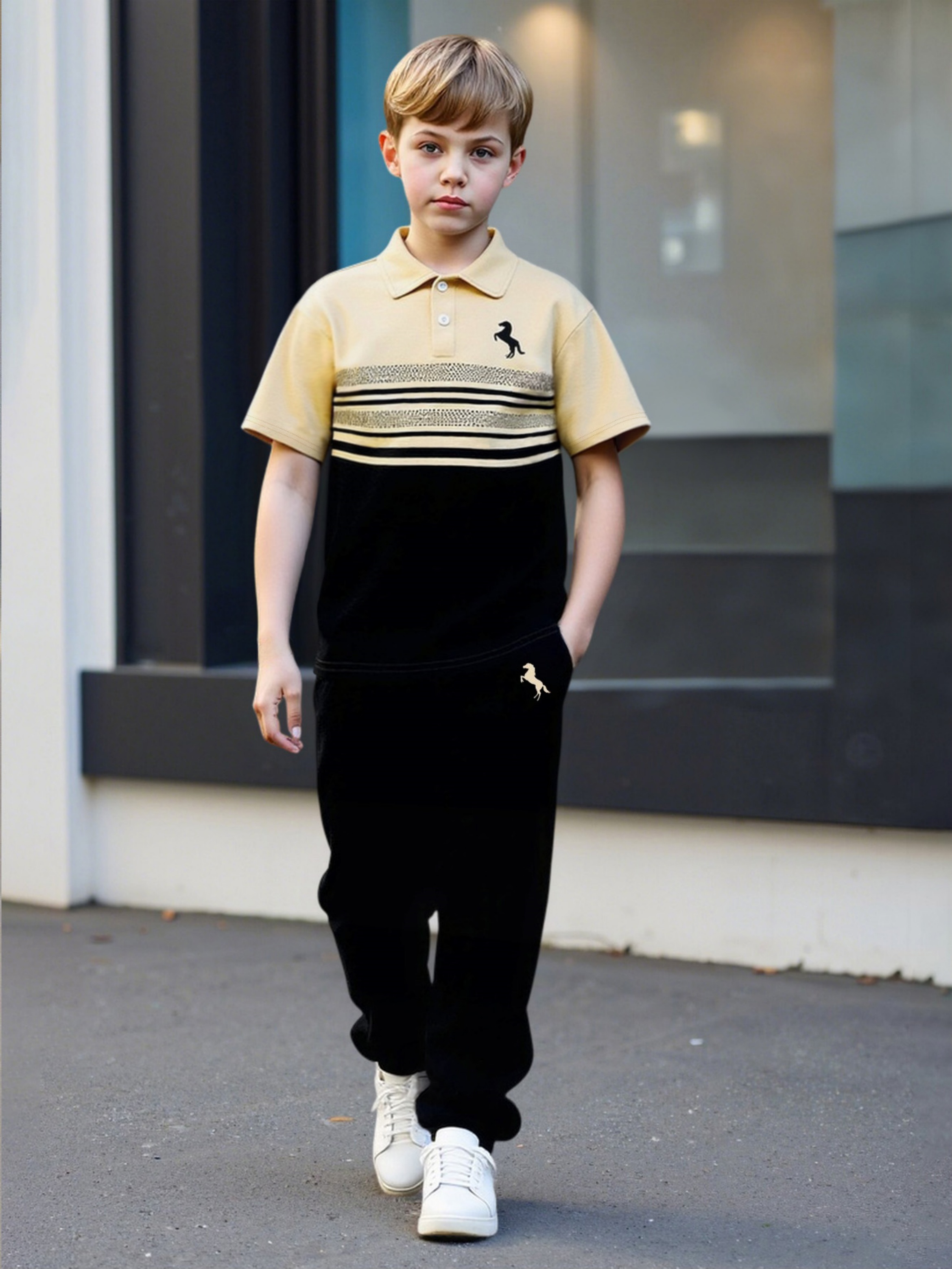 Boys Color Block Polo and Joggers Set