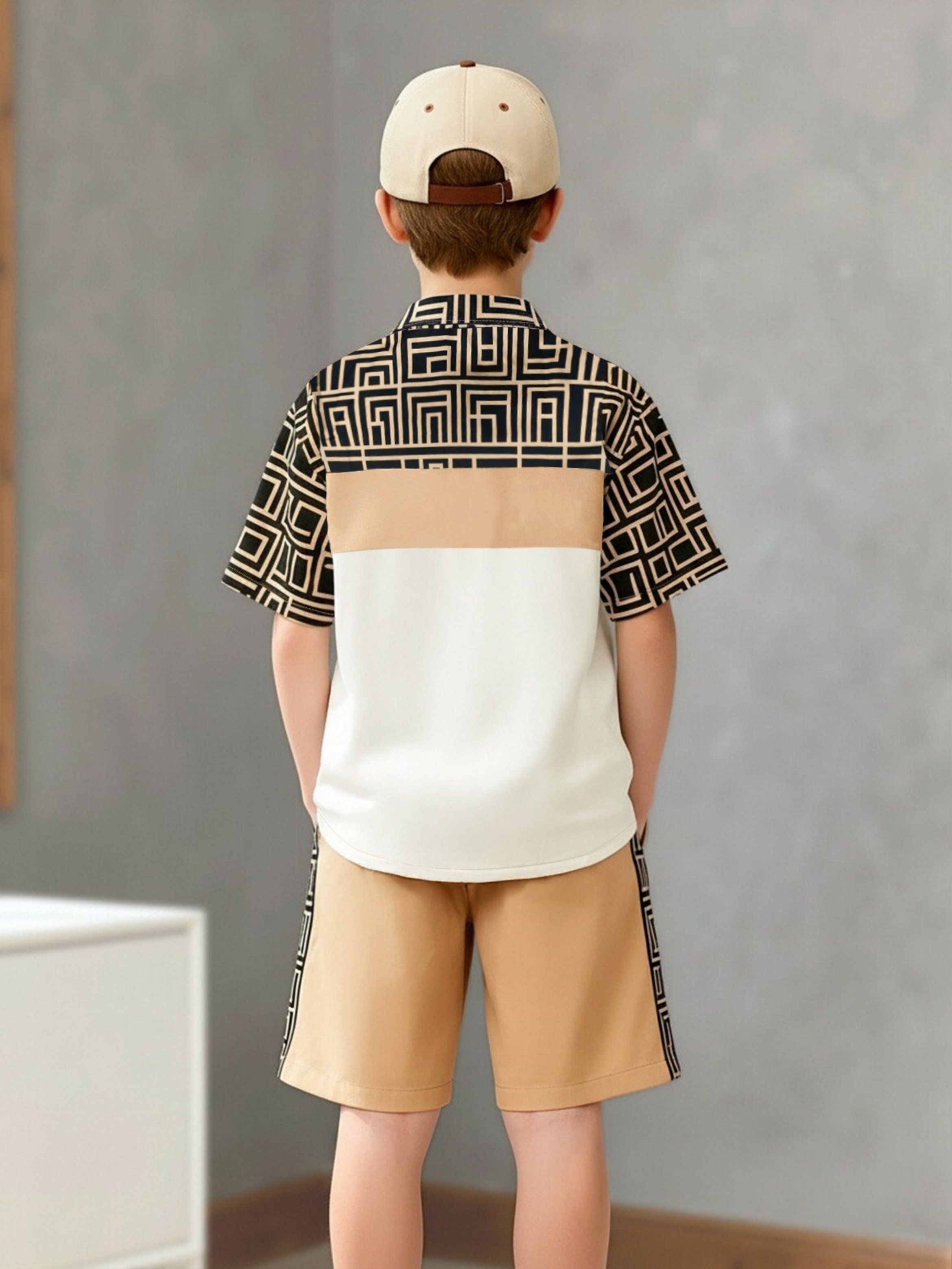 Boys Patterned Short-Sleeve Shirt and Shorts Set