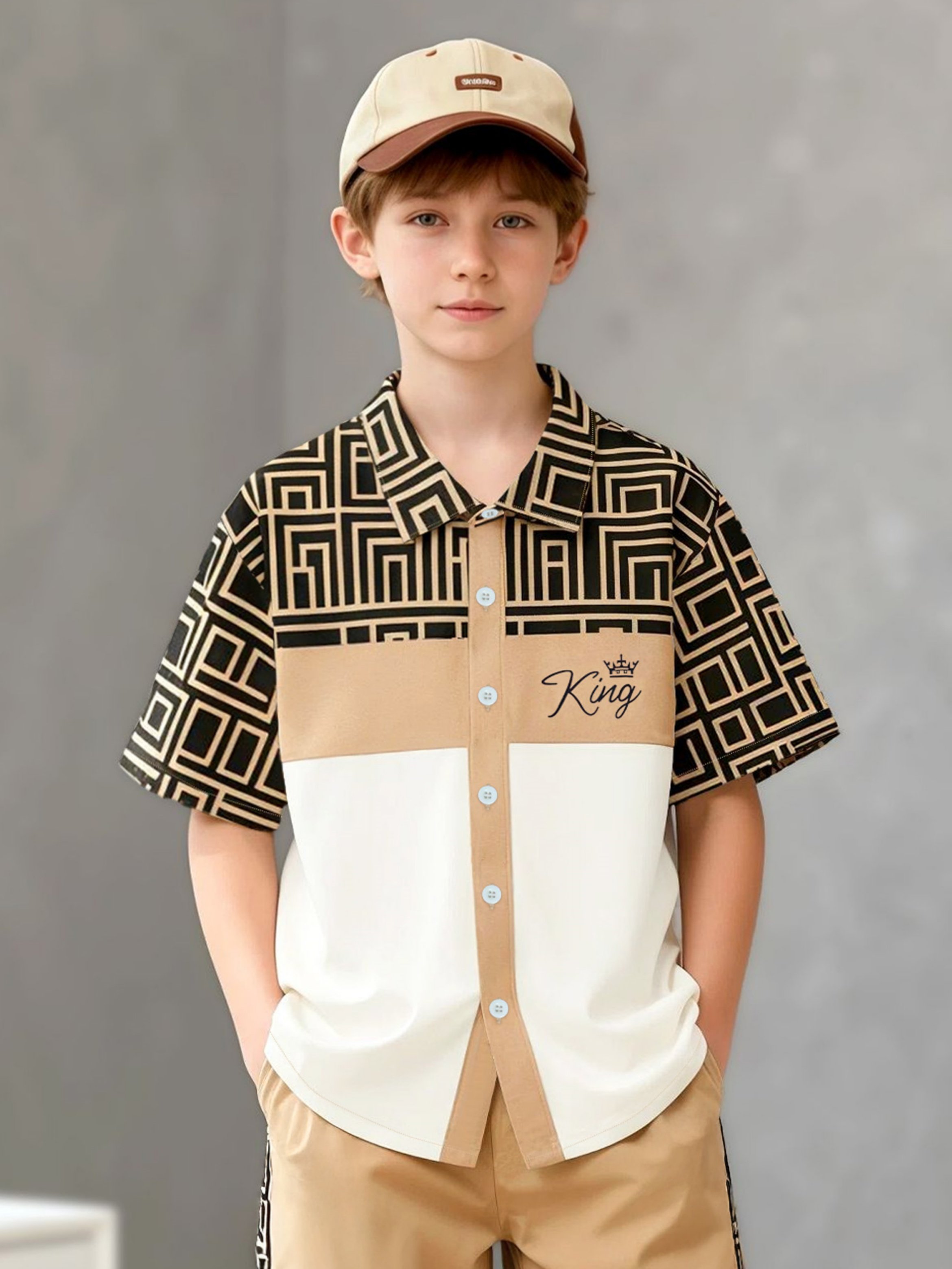 Boys Patterned Short-Sleeve Shirt and Shorts Set