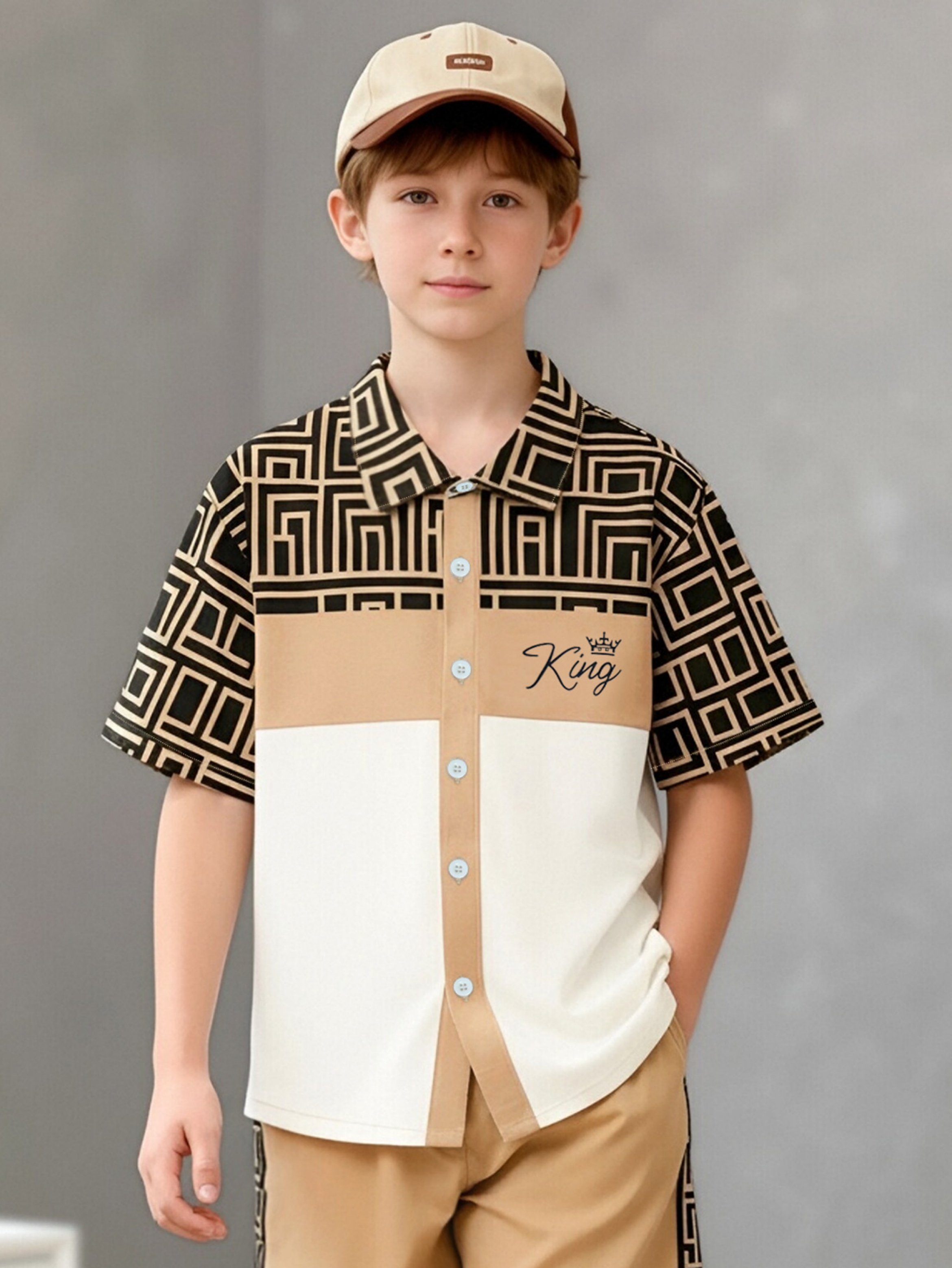 Boys Patterned Short-Sleeve Shirt and Shorts Set