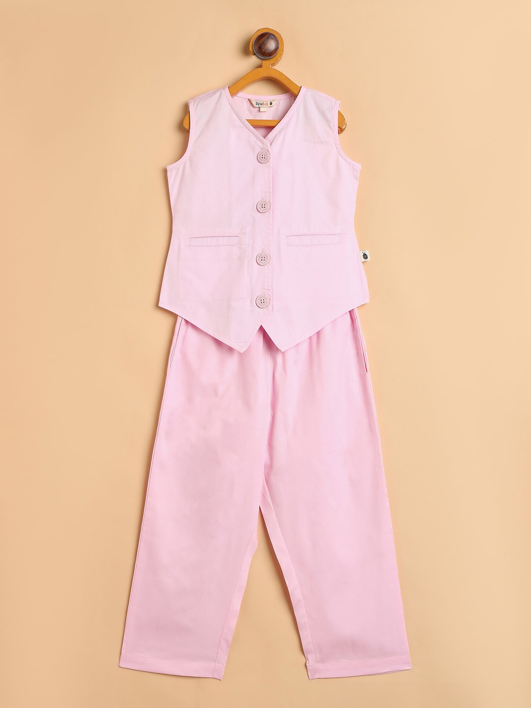 Girls Pink Cotton Waistcoat and Trousers Set