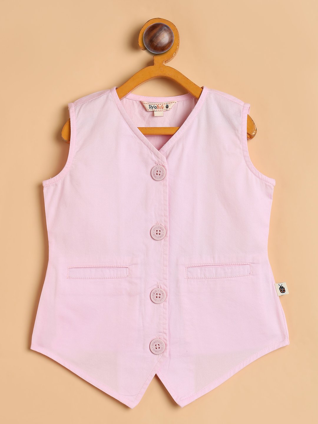 Girls Pink Cotton Waistcoat and Trousers Set