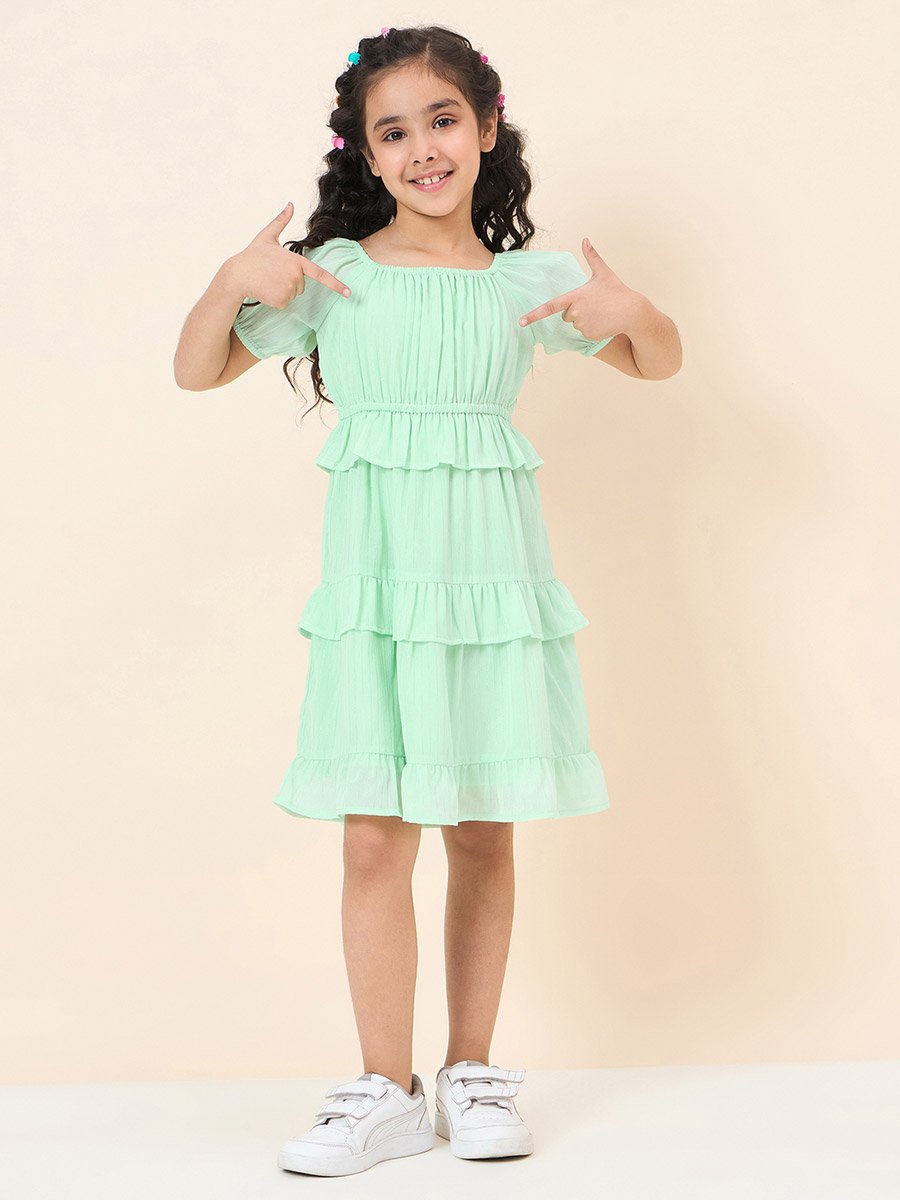 Girls A-Line Tiered Knee-Length Dress