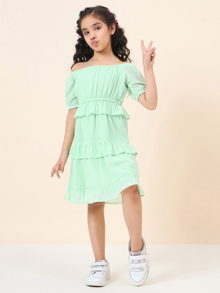 Girls A-Line Tiered Knee-Length Dress