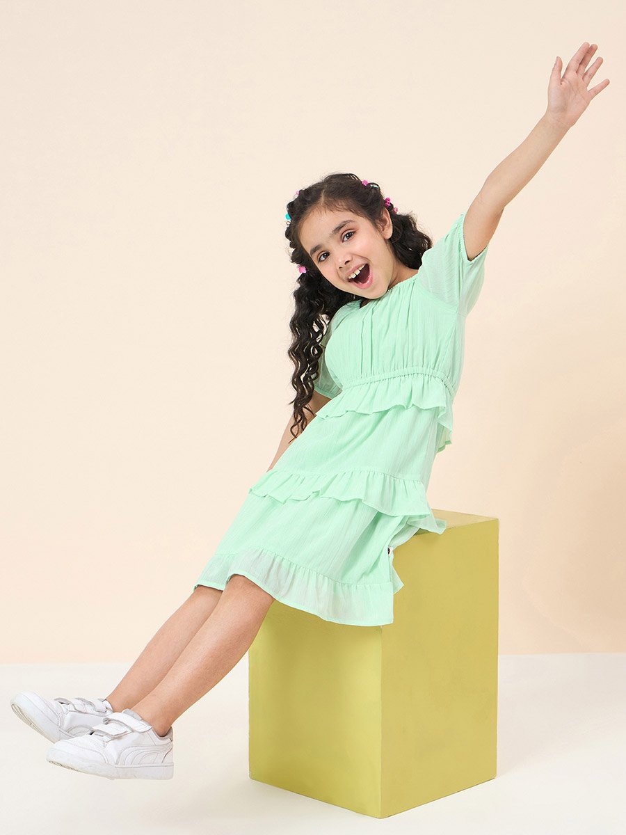Girls A-Line Tiered Knee-Length Dress