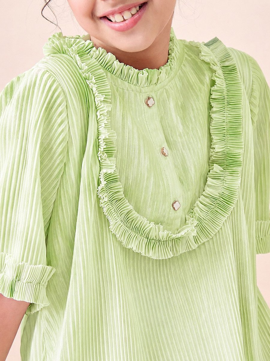 Girls Tie and Dye All over Print Round Neck Elbow Sleeves A-Line Dress
