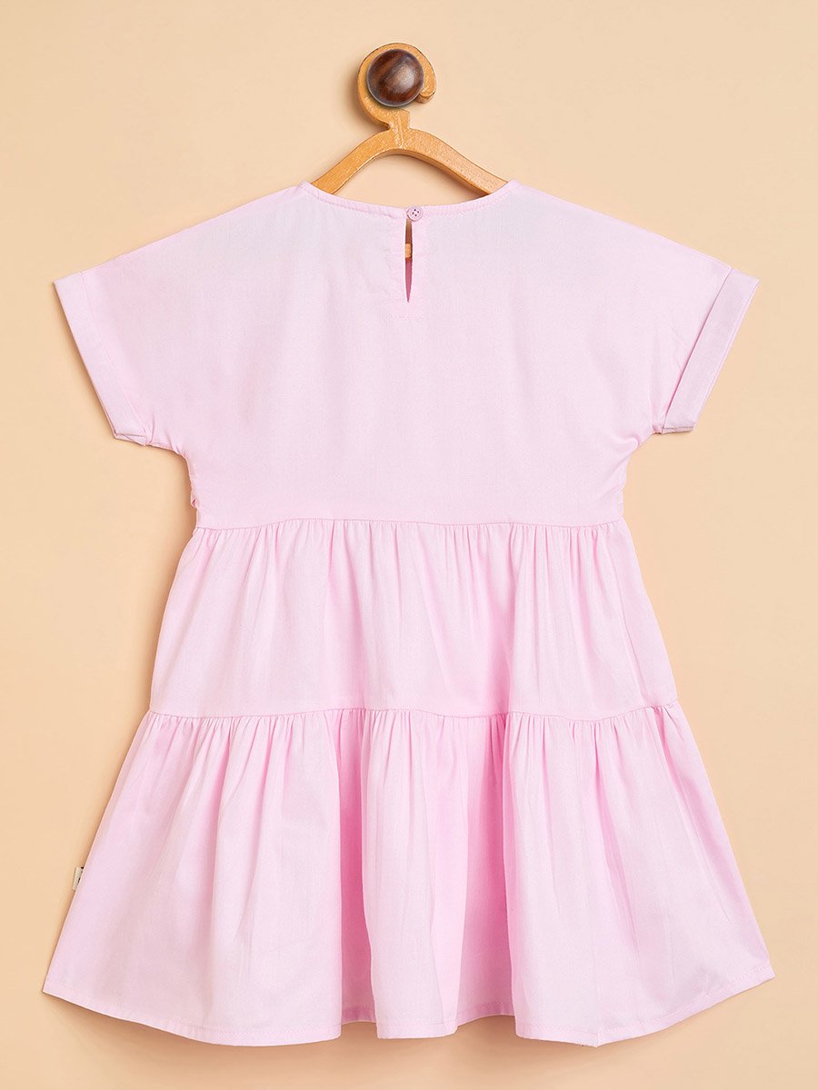 Girls Solid Round Neck Short Sleeves A-Line Dress