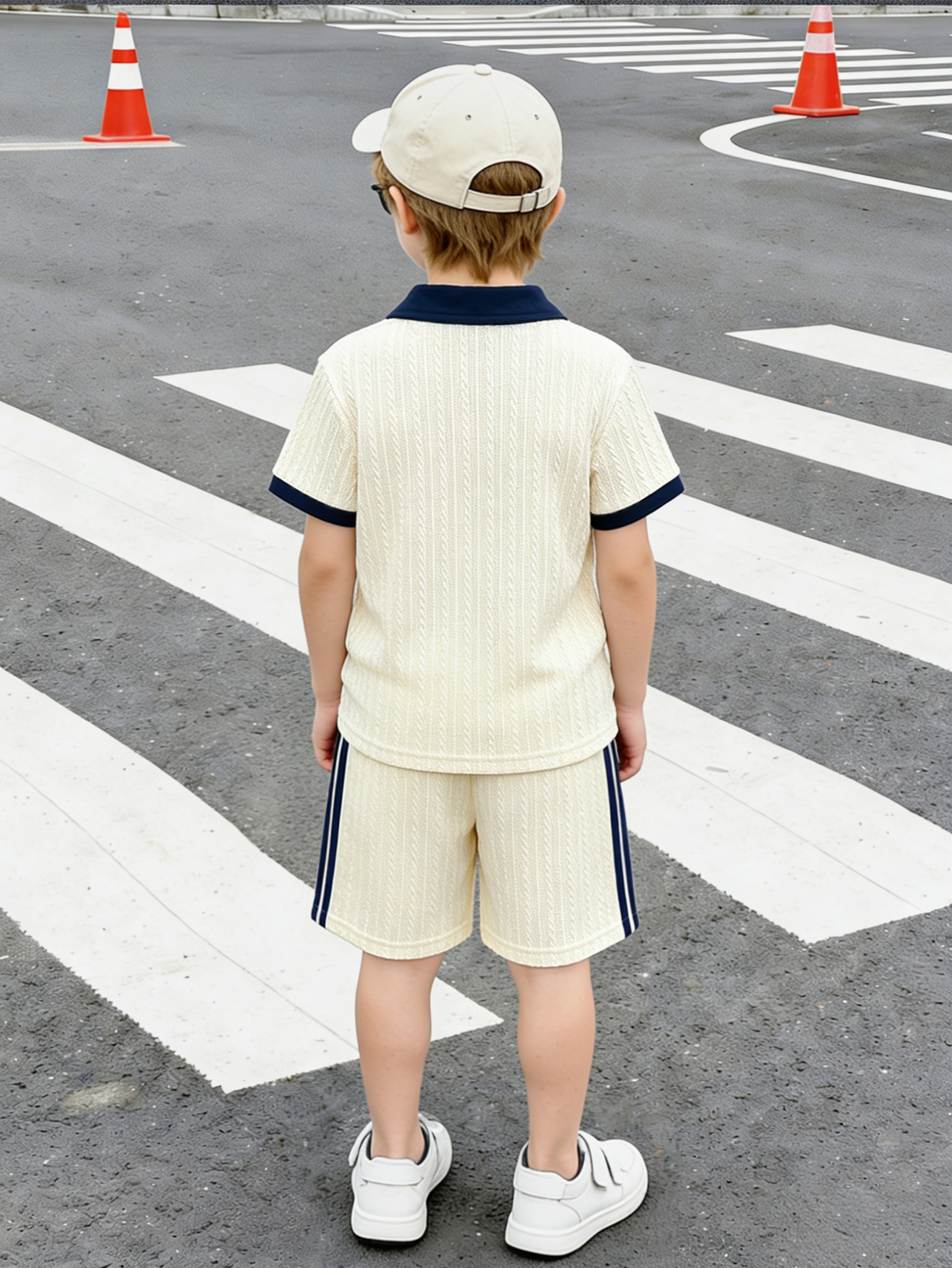 Boys Cream Knitted Polo and Shorts Set
