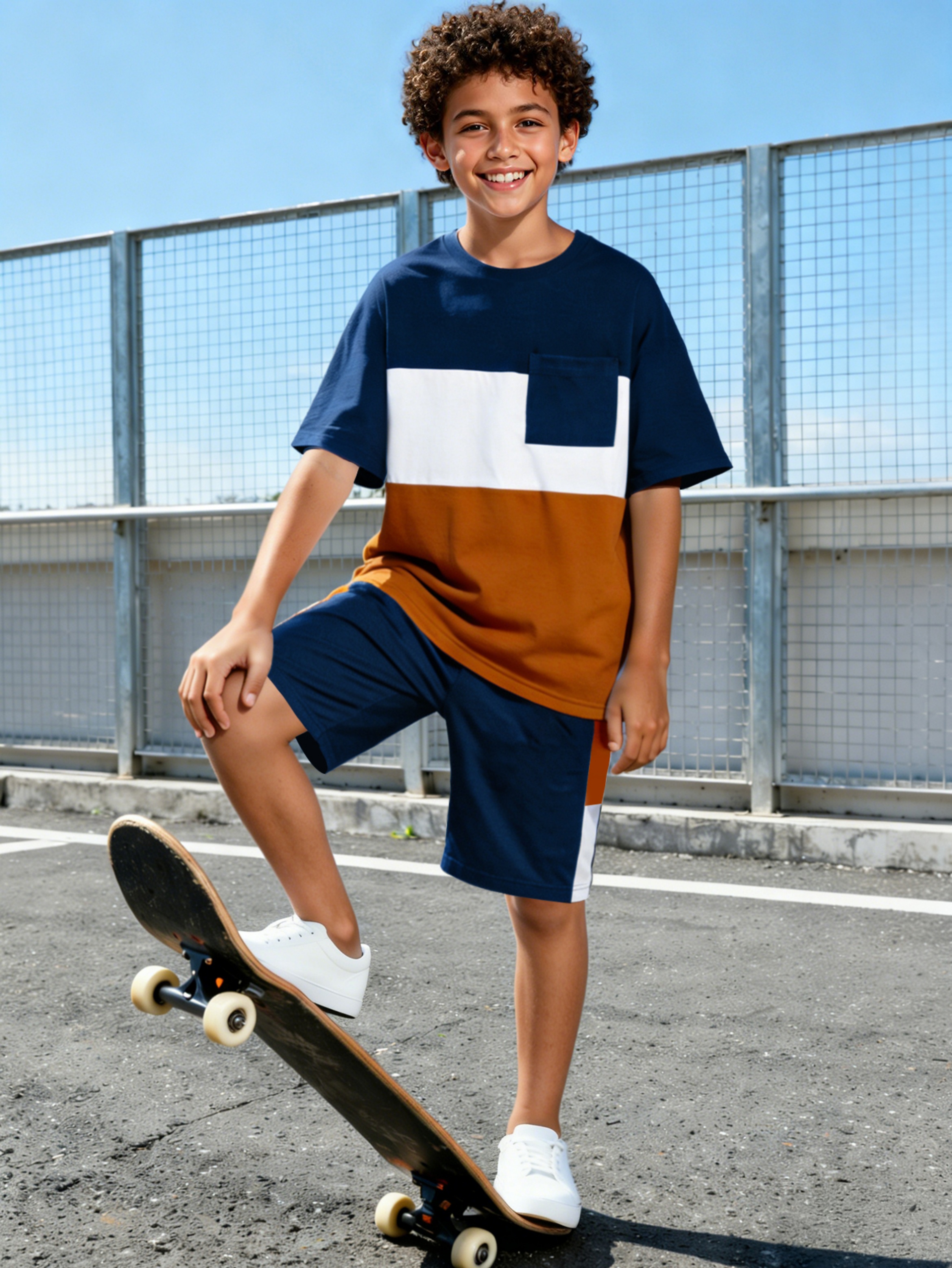 Boys Oversized Color Block T-Shirt and Shorts Set