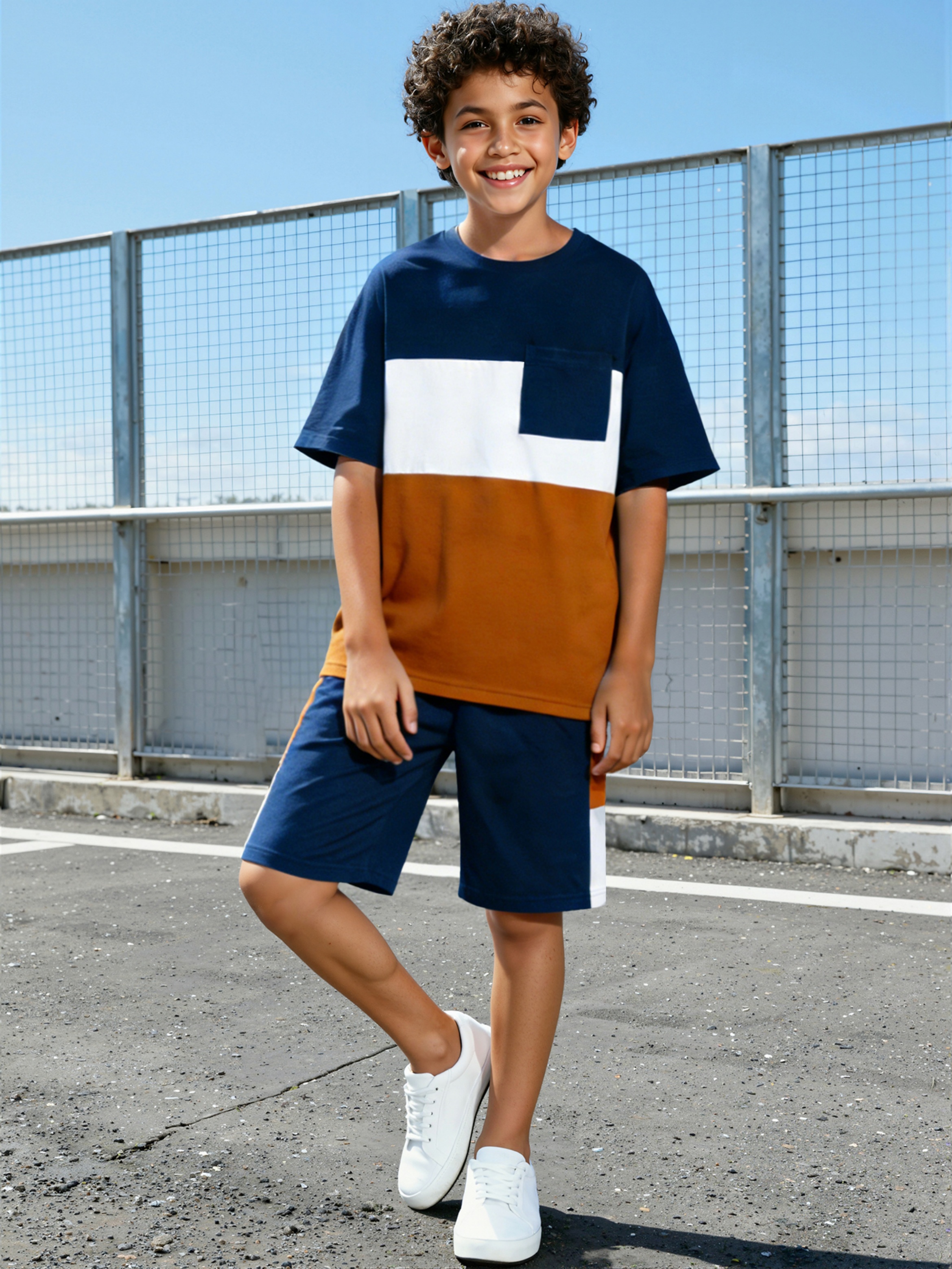 Boys Oversized Color Block T-Shirt and Shorts Set