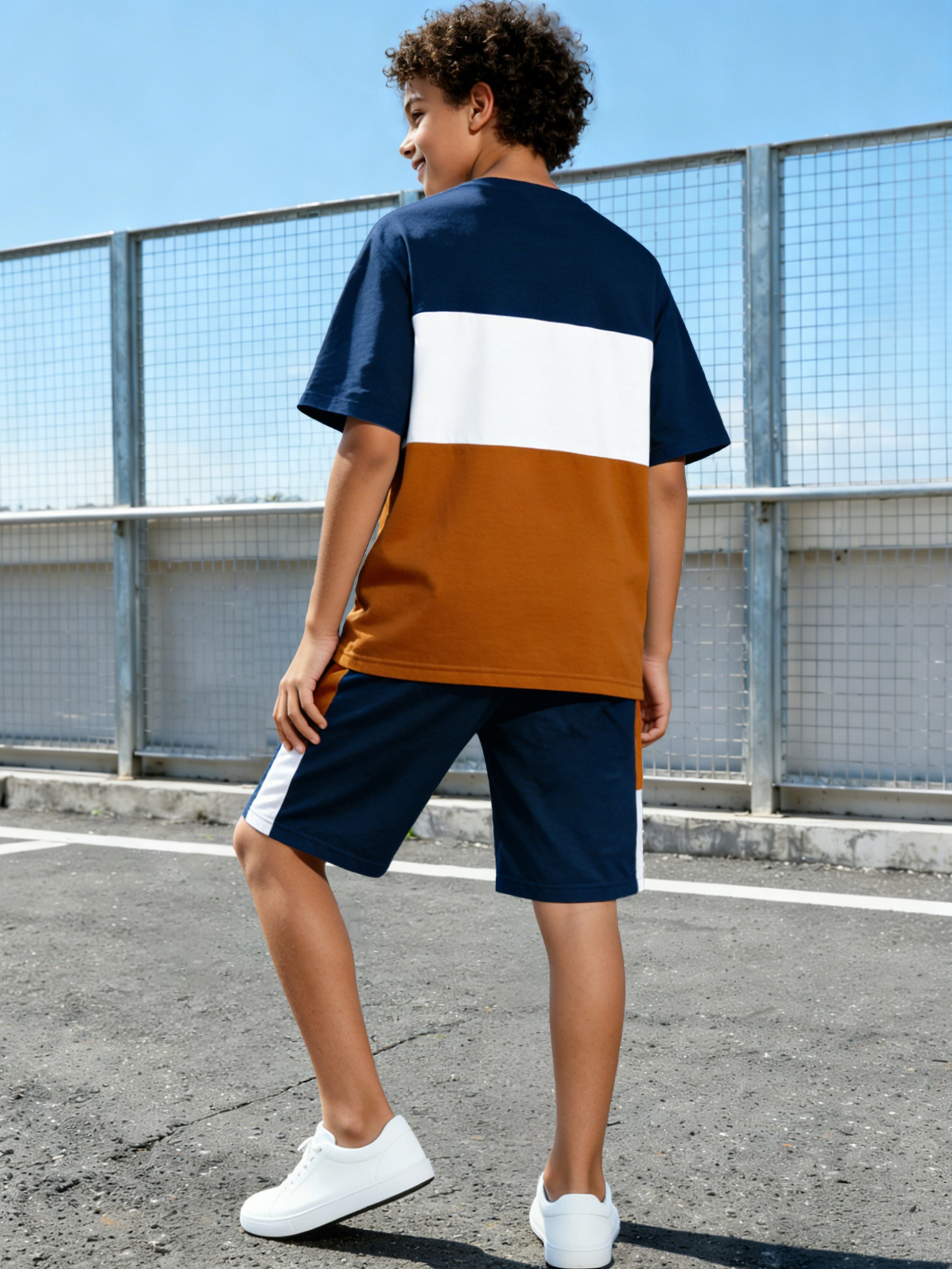 Boys Oversized Color Block T-Shirt and Shorts Set