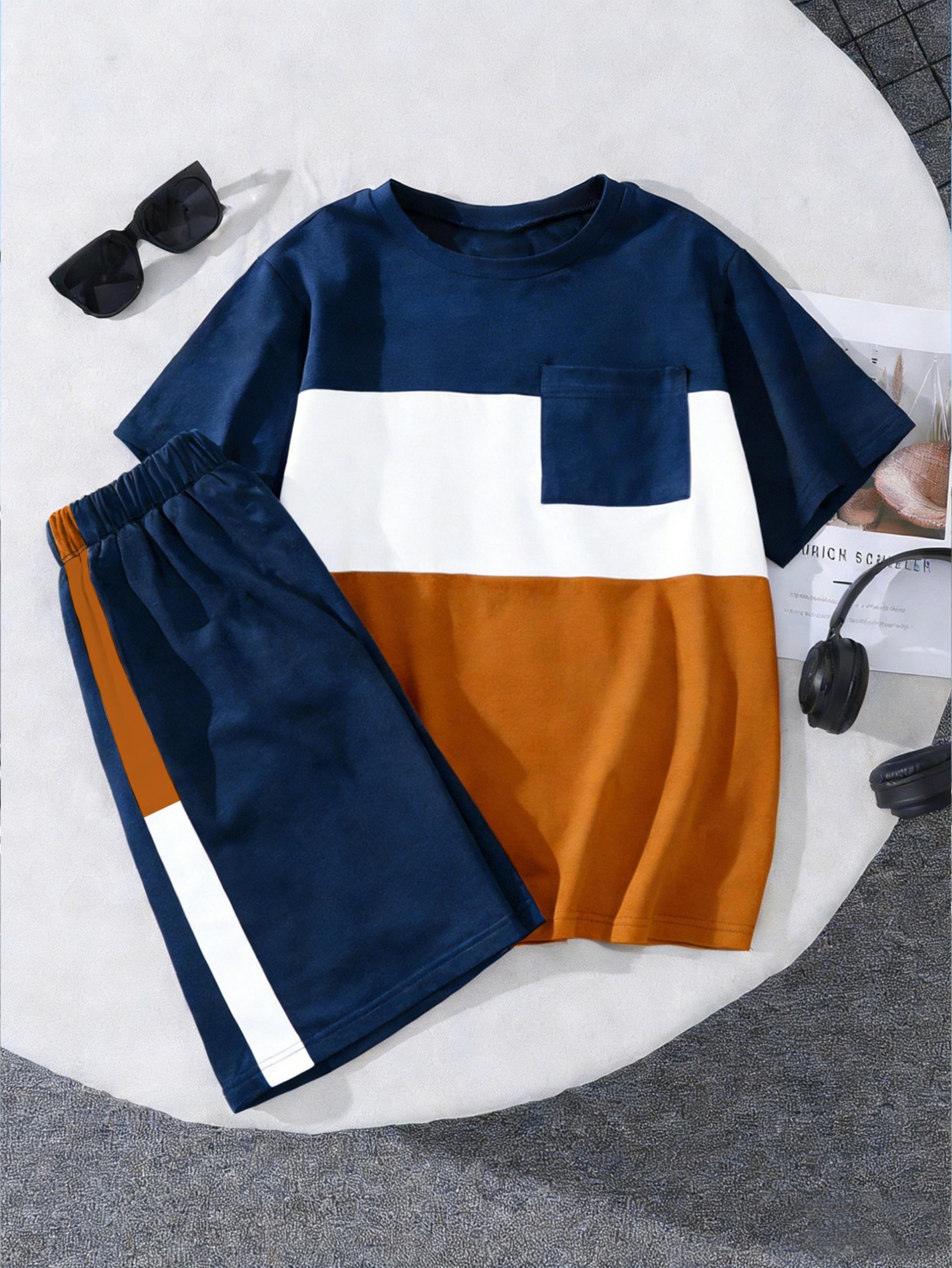 Boys Oversized Color Block T-Shirt and Shorts Set