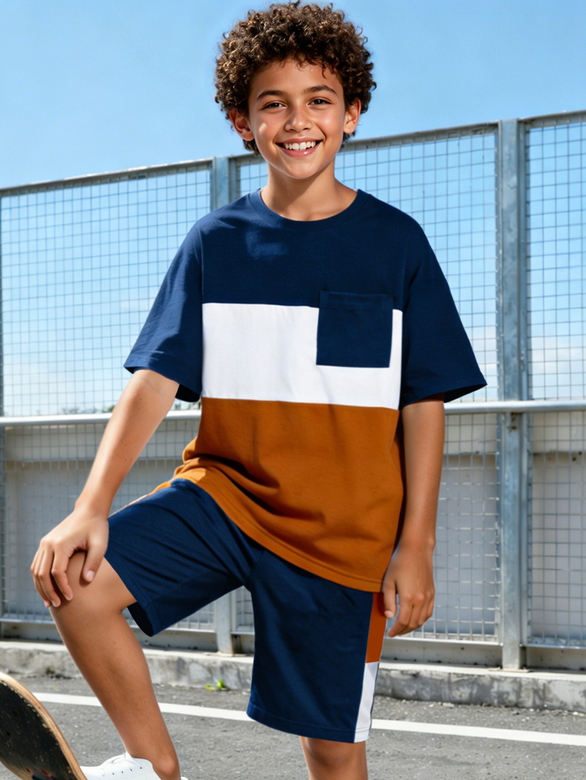 Boys Oversized Color Block T-Shirt and Shorts Set