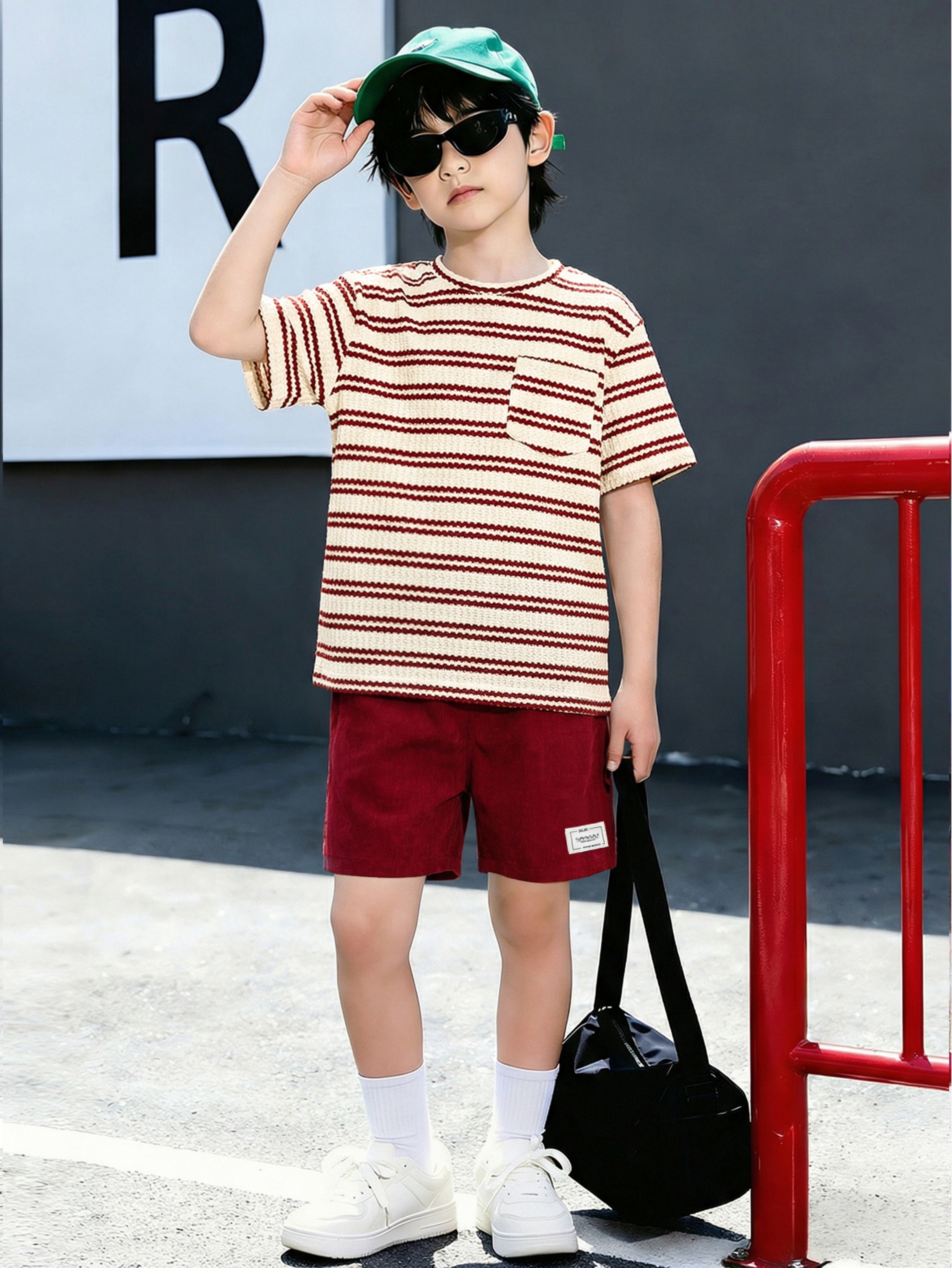 Boys Striped T-Shirt and Corduroy Shorts Set