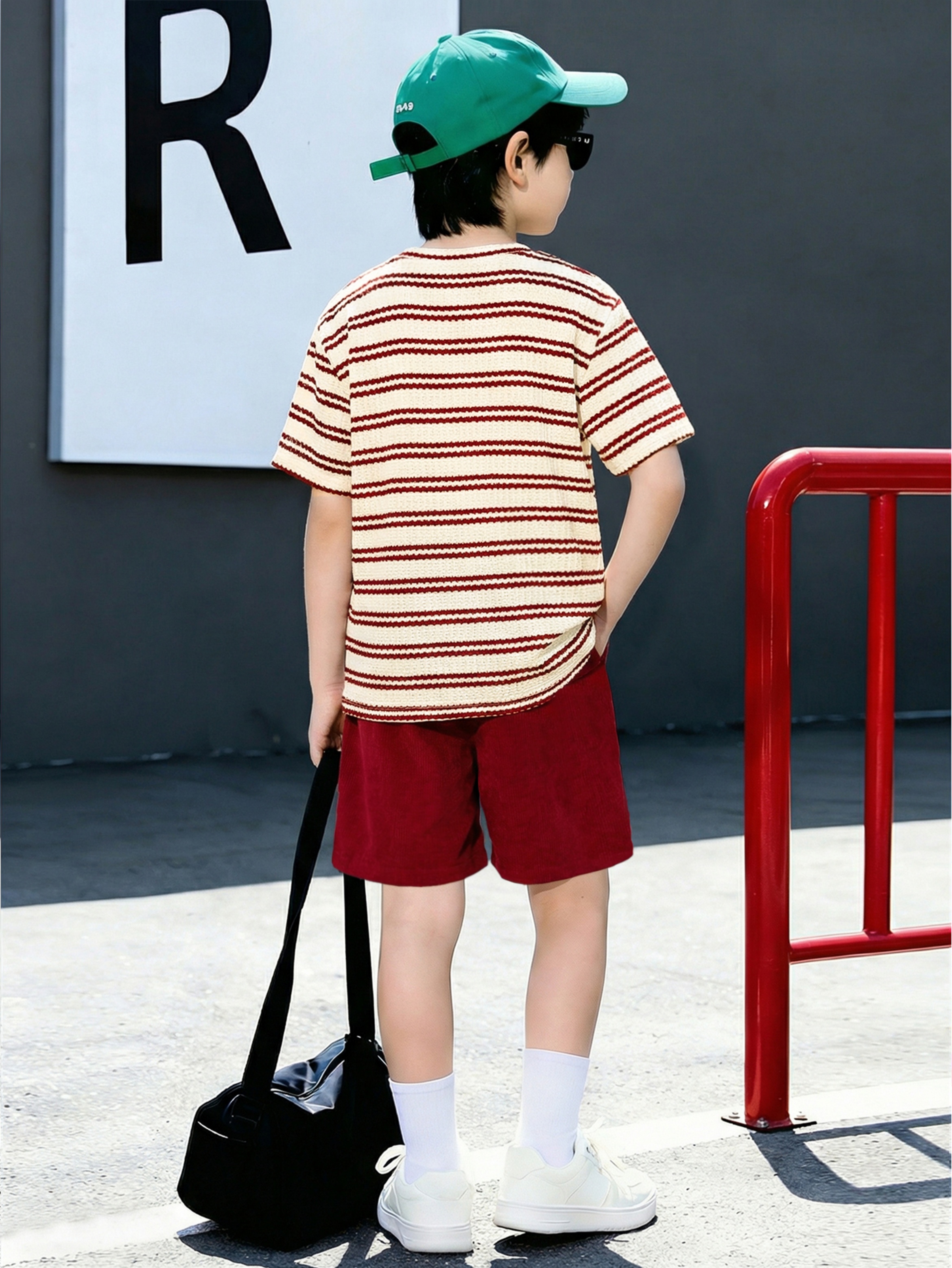 Boys Striped T-Shirt and Corduroy Shorts Set