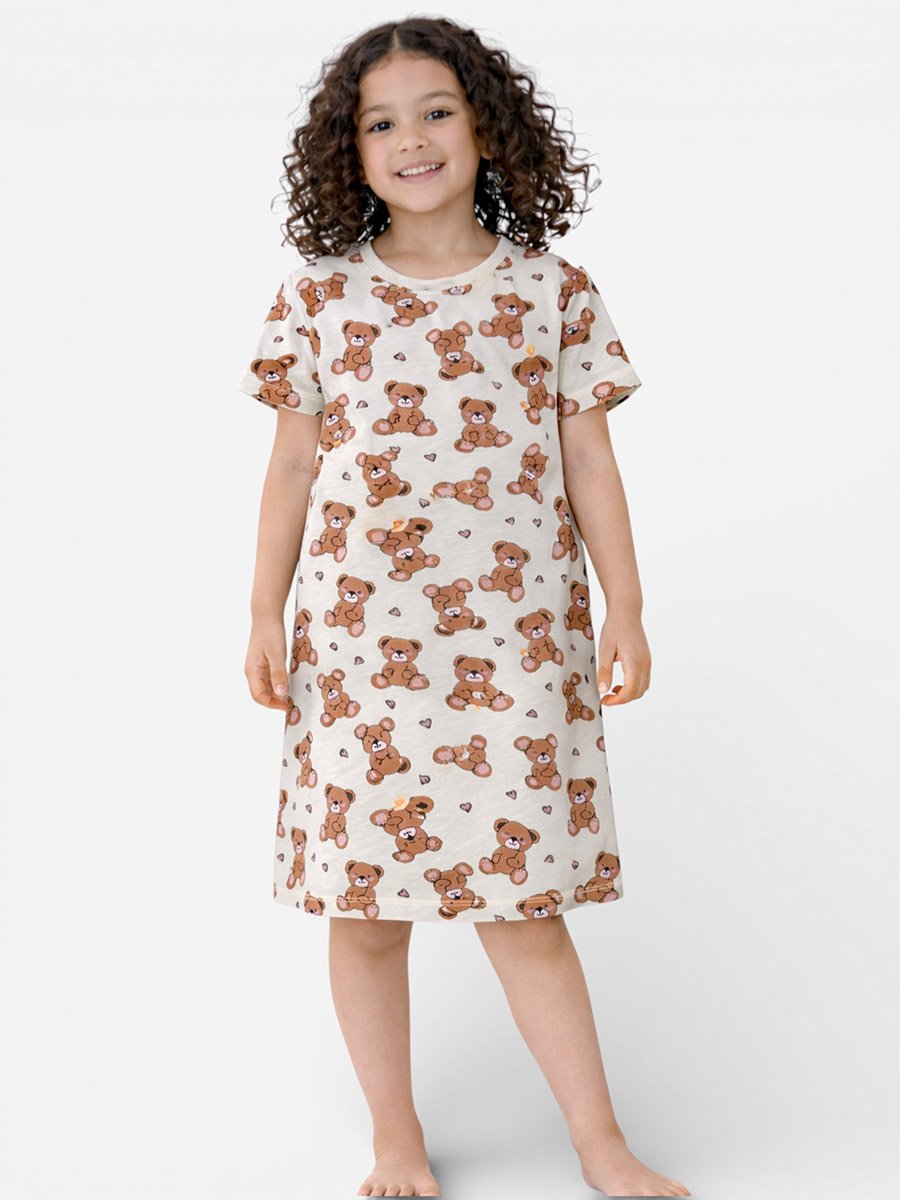 Girls Teddy Print Sleep T-Shirt Dress