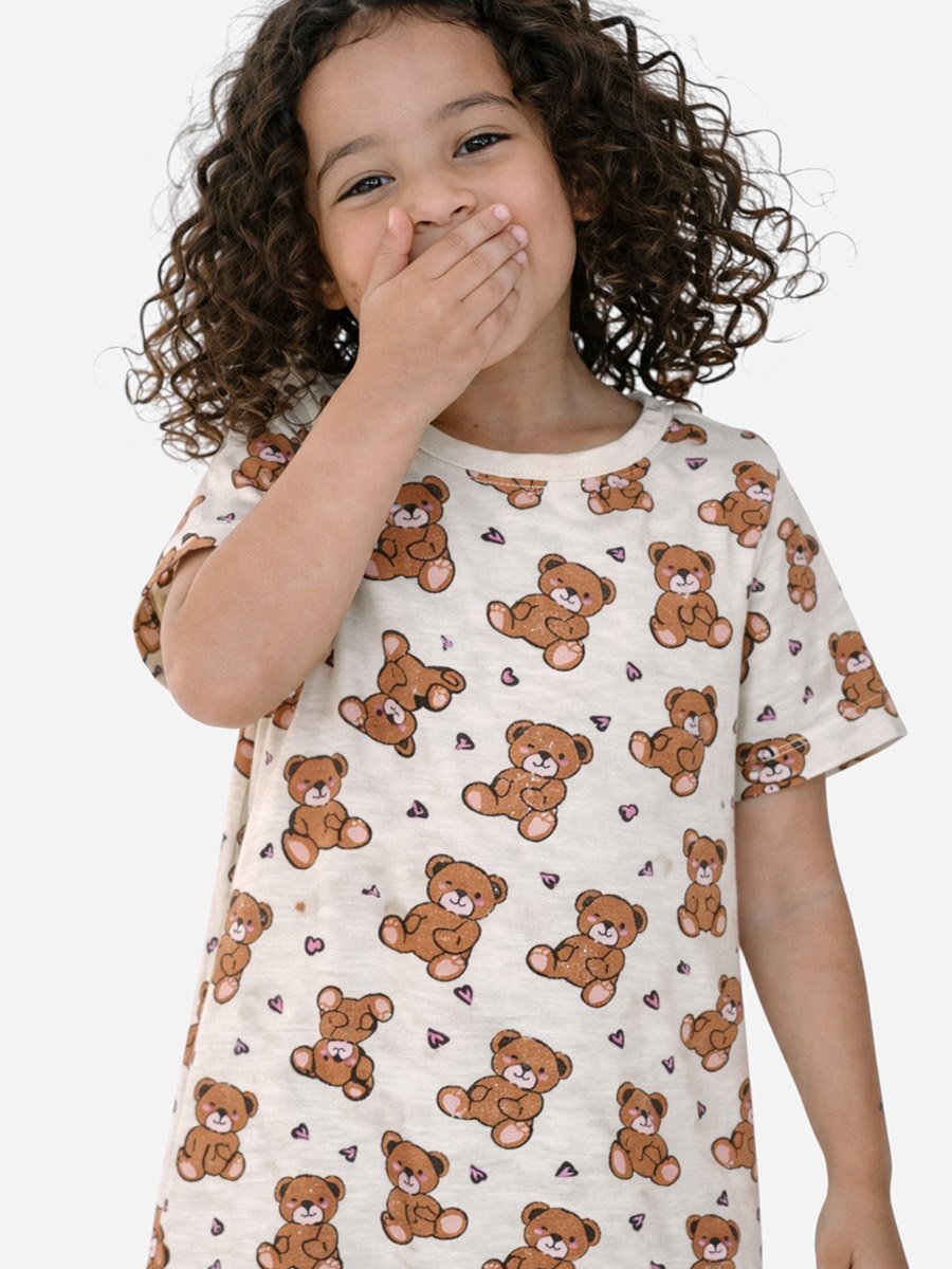 Girls Teddy Print Sleep T-Shirt Dress