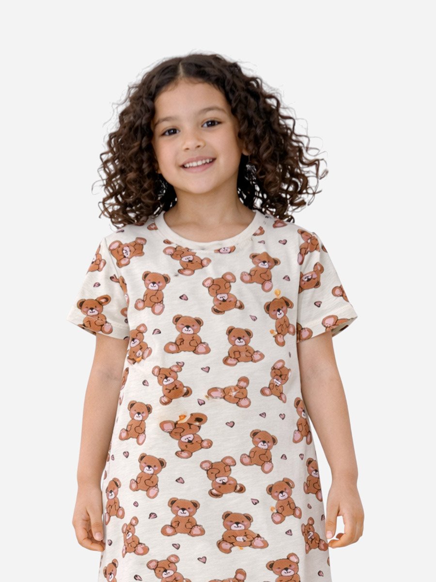 Girls Teddy Print Sleep T-Shirt Dress