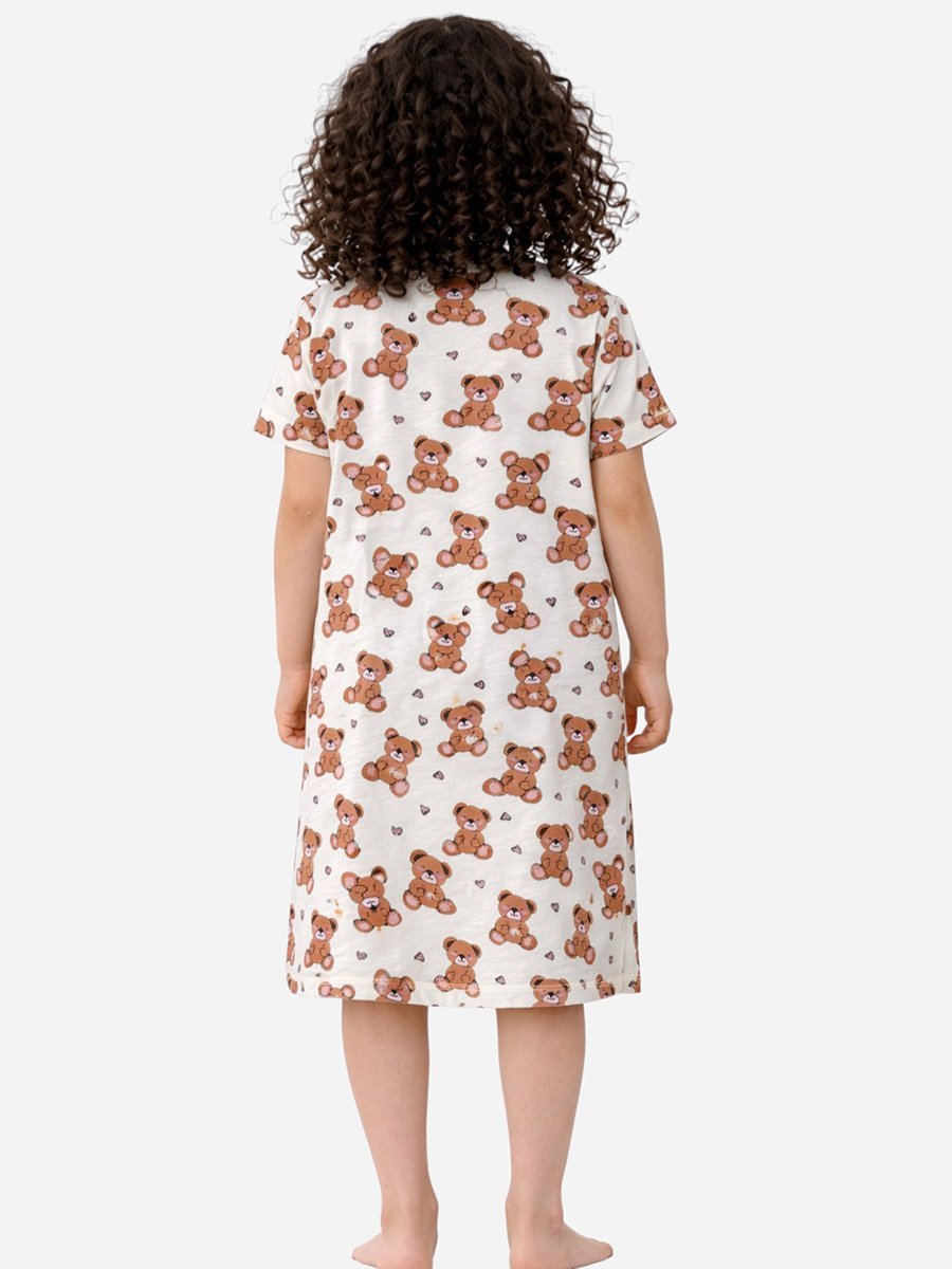 Girls Teddy Print Sleep T-Shirt Dress