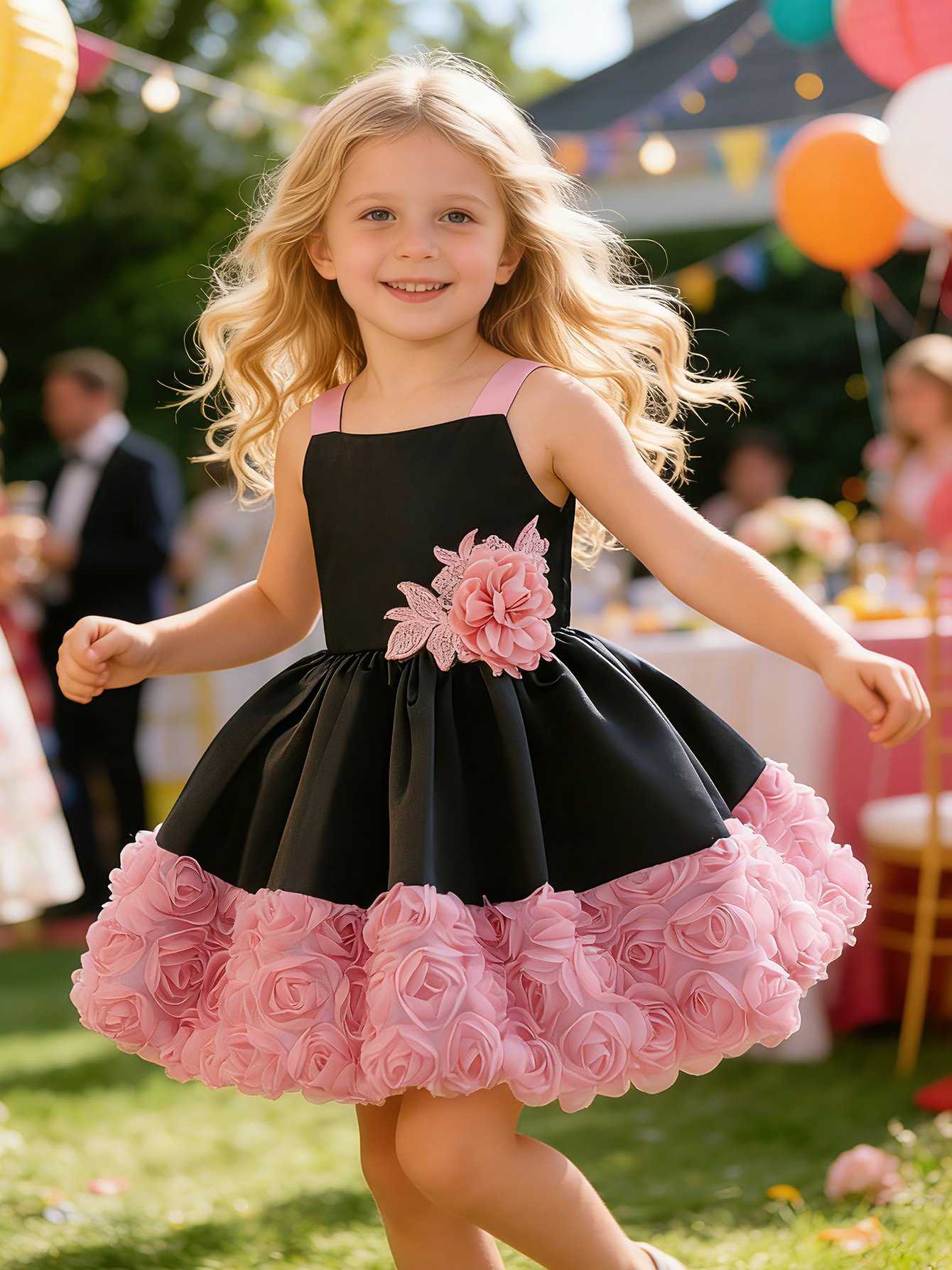 Girls Floral Applique Party Dress