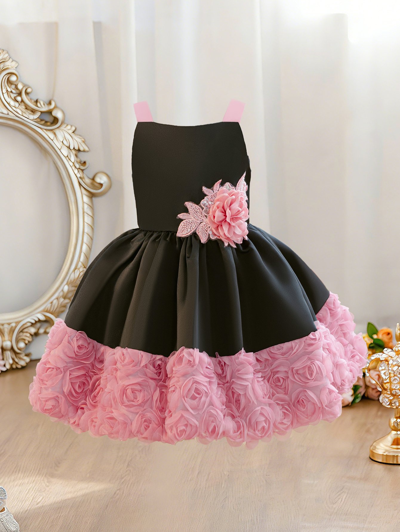 Girls Floral Applique Party Dress