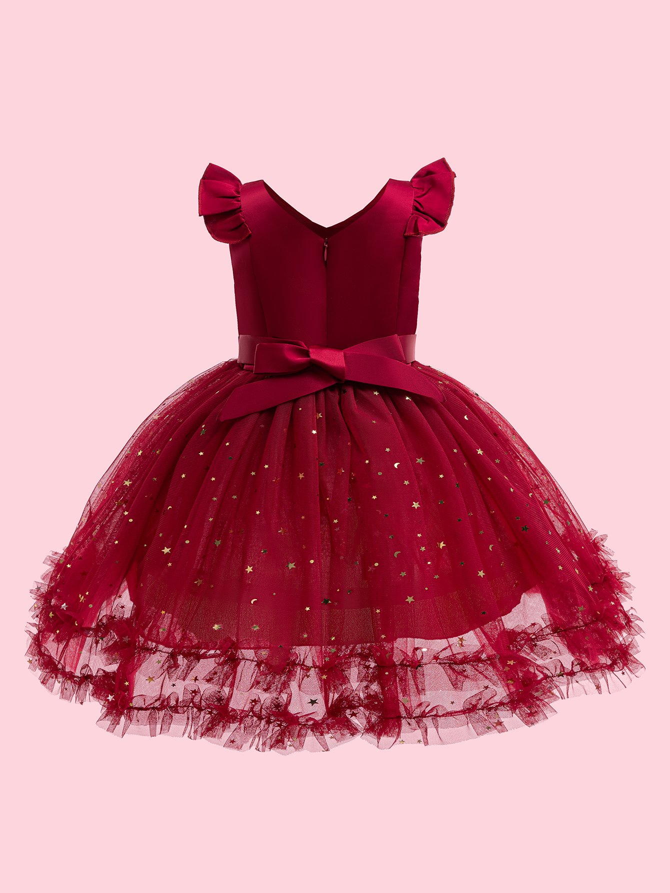 Girls Mesh Insert Bow Detail Party Dress