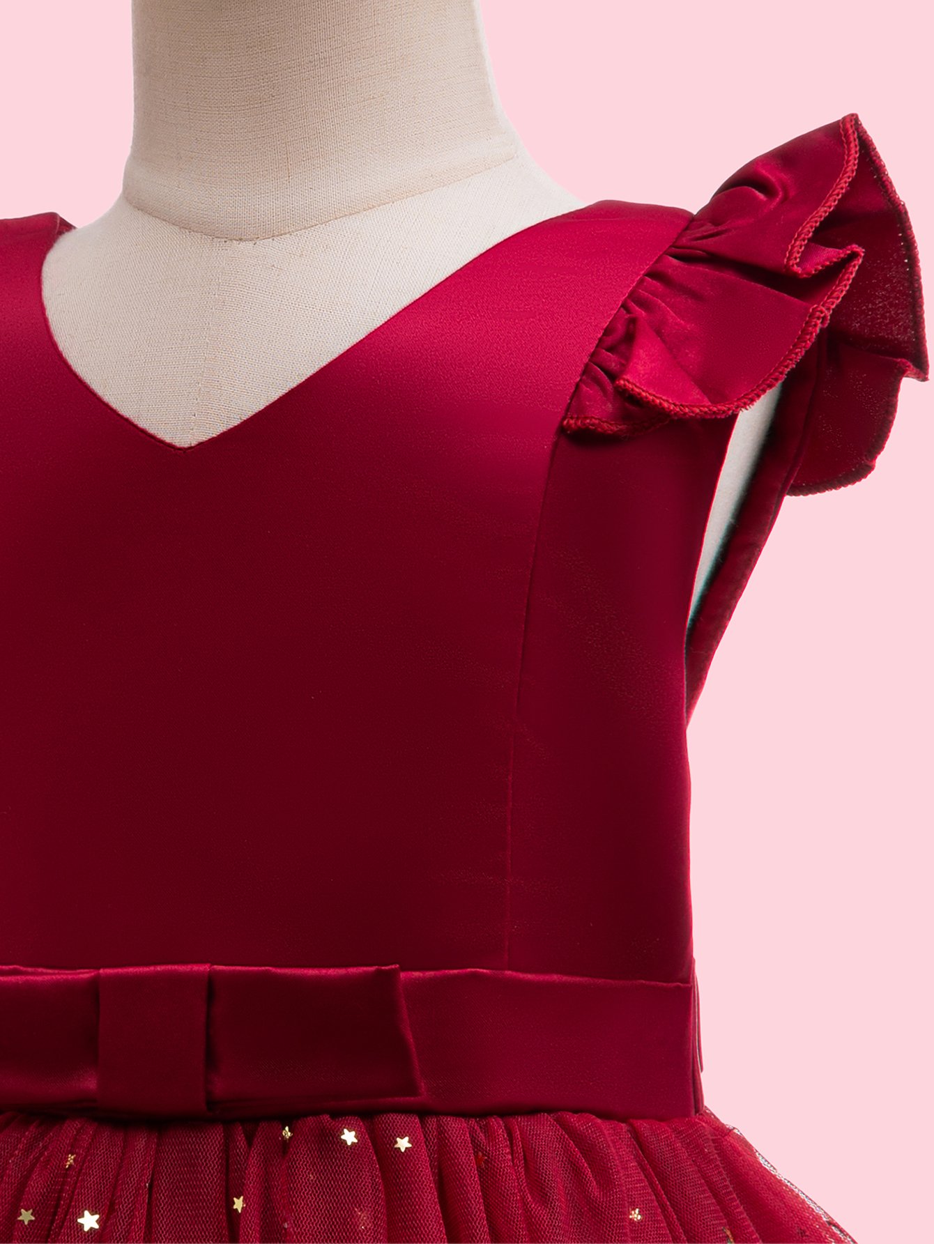 Girls Mesh Insert Bow Detail Party Dress