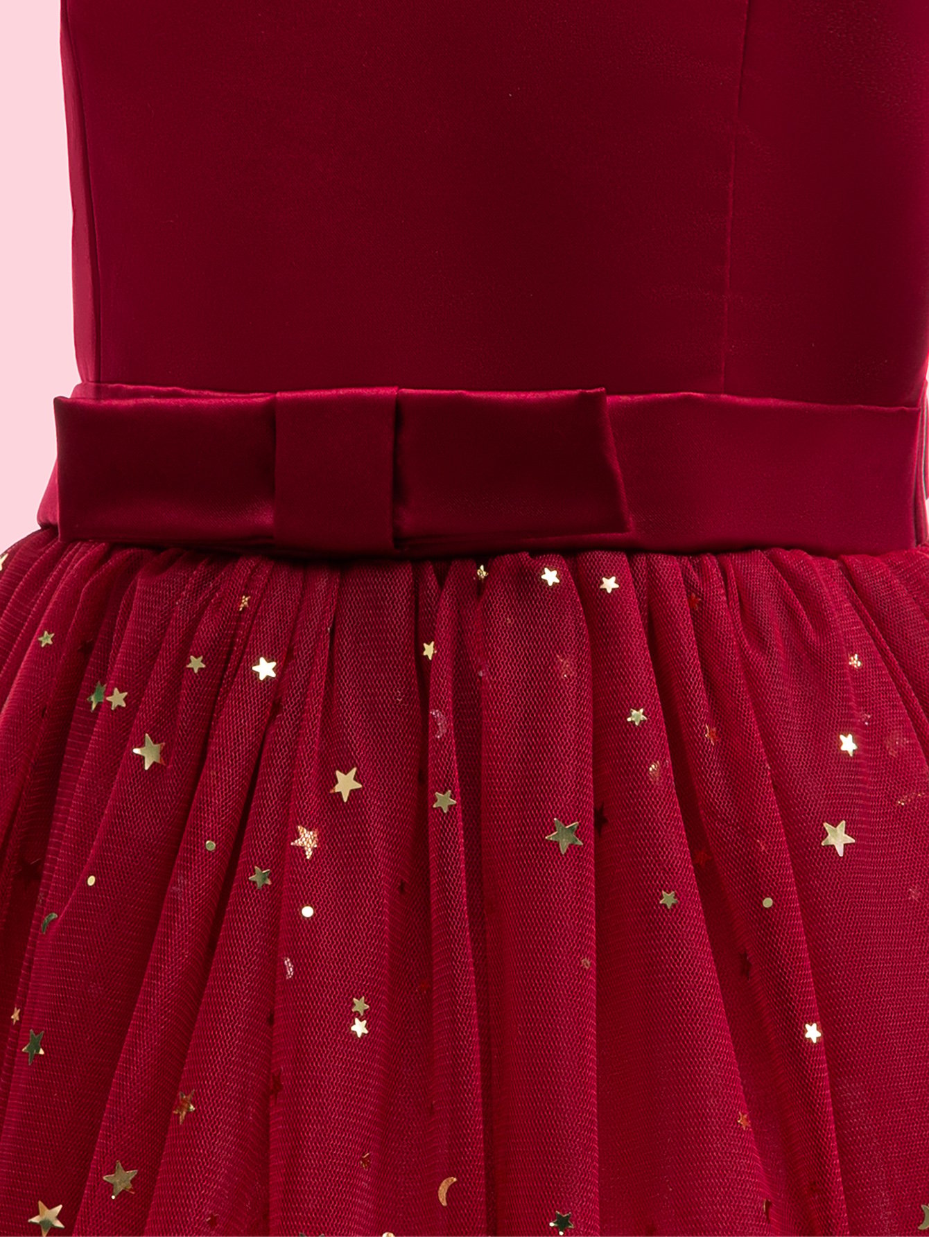 Girls Mesh Insert Bow Detail Party Dress