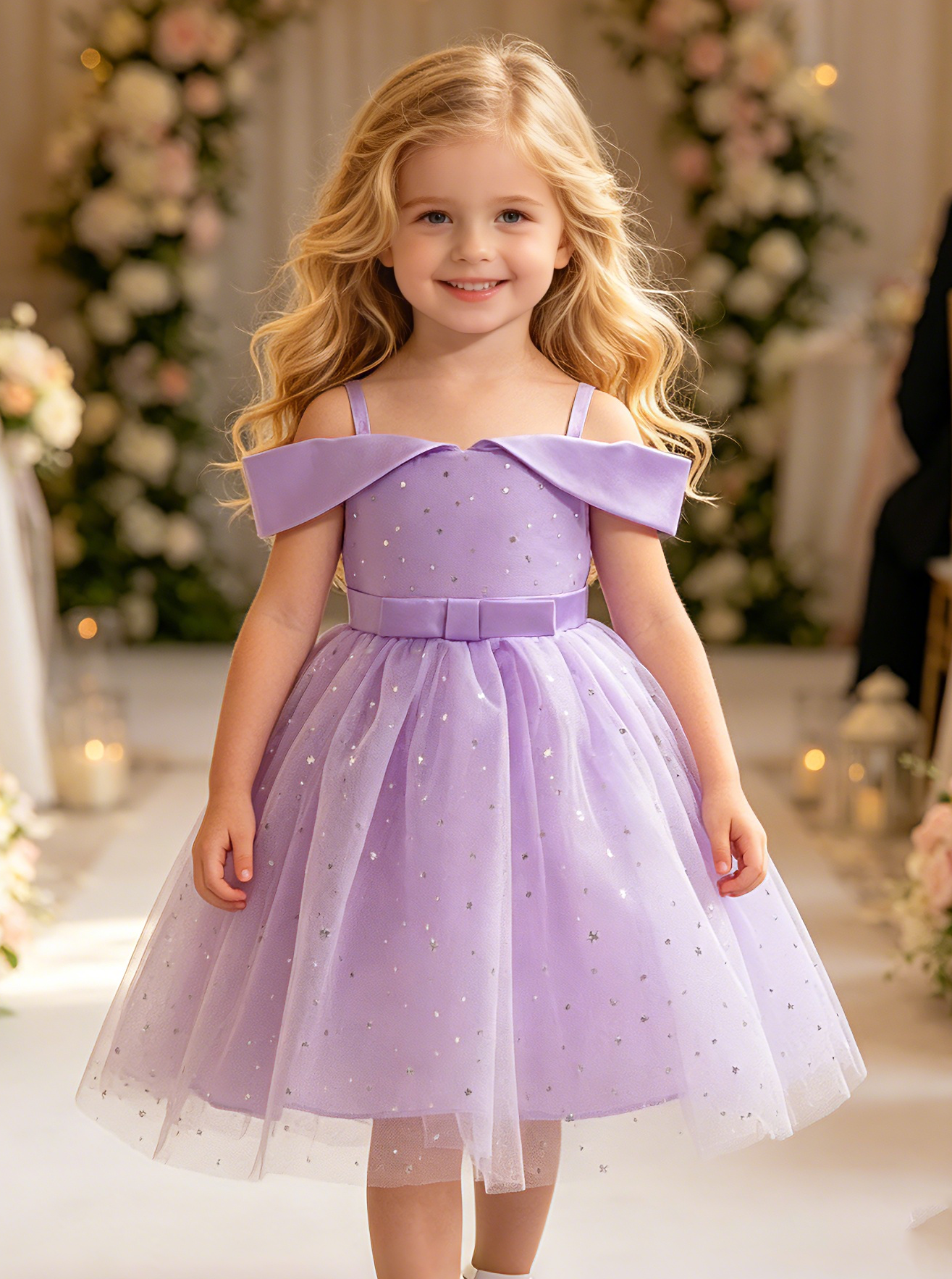 Girls Mesh Insert Cold Shoulder Party Dress