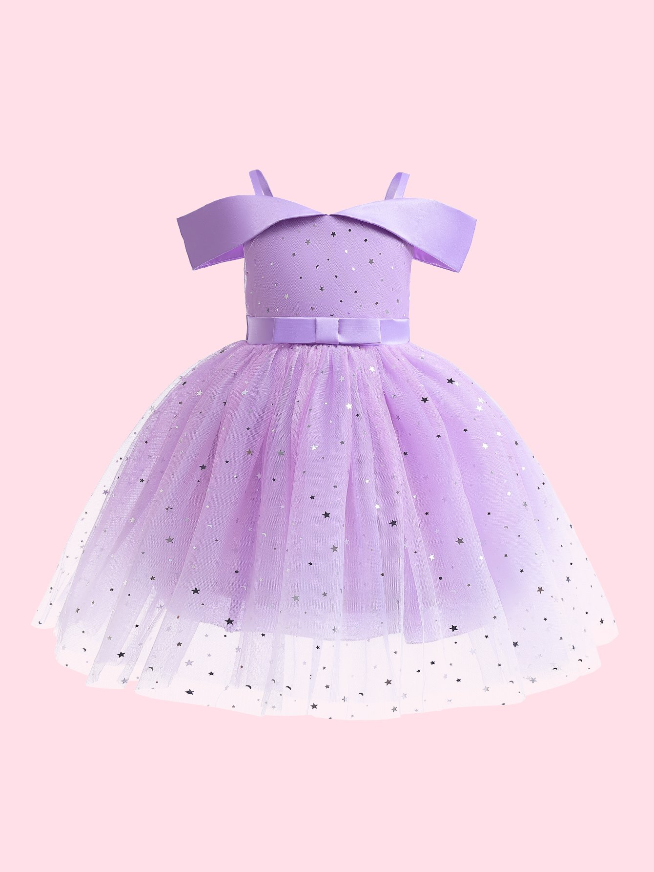Girls Mesh Insert Cold Shoulder Party Dress